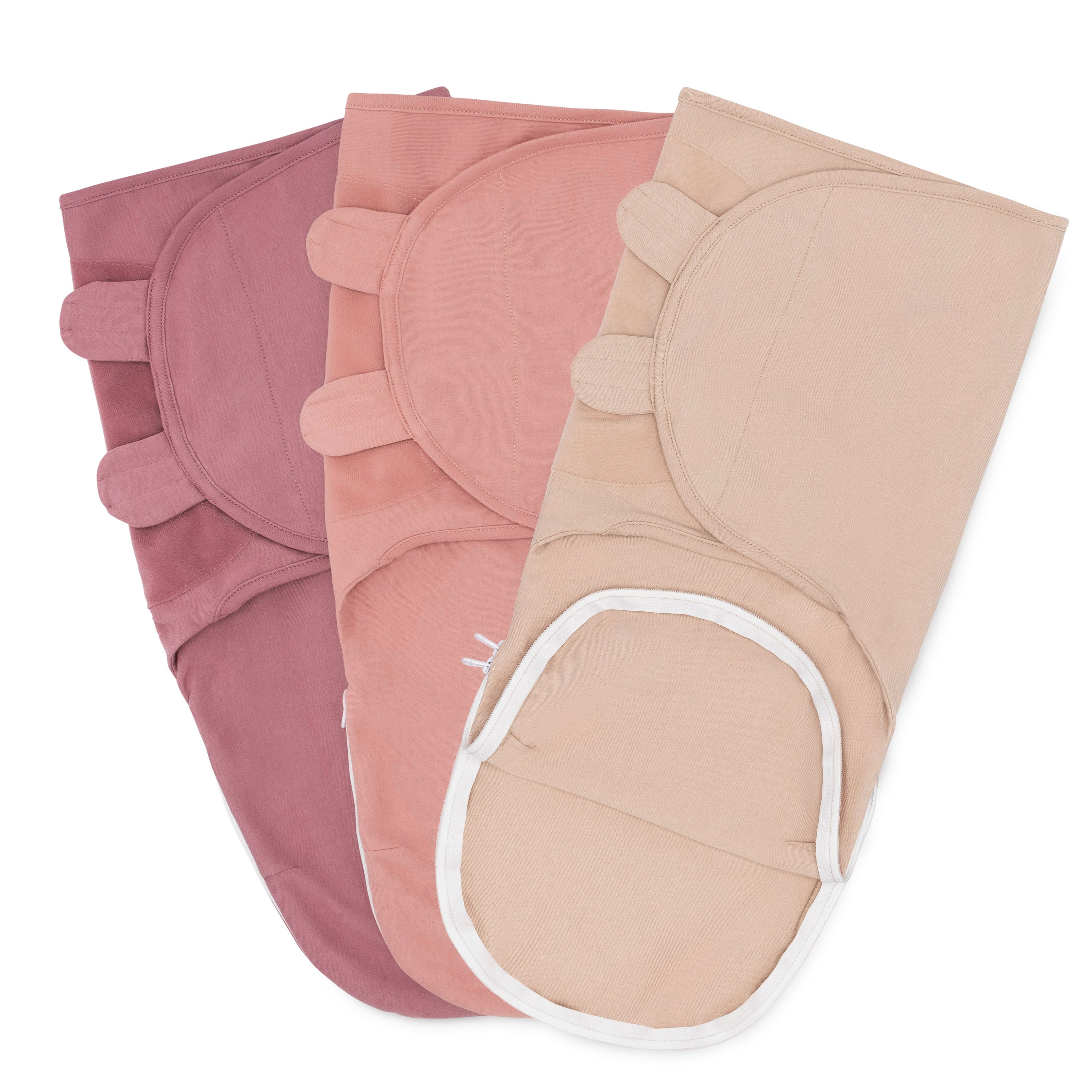 Easy Swaddle Blankets with Zipper by Comfy Cubs - Light Blush, Blush, Mauve