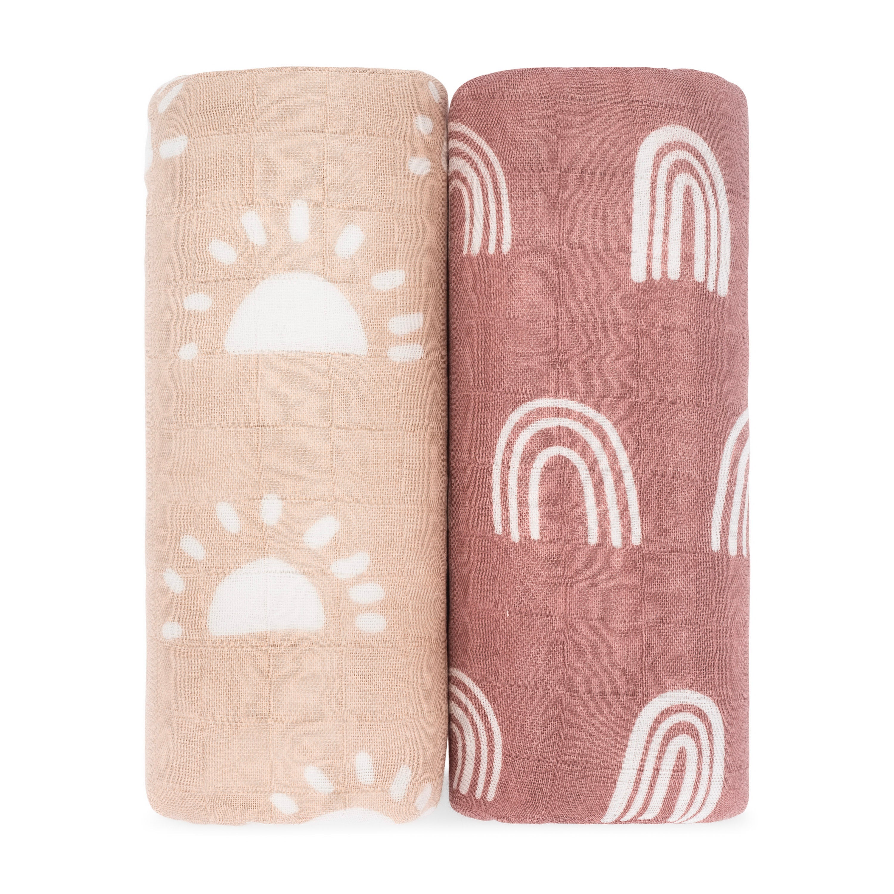 Muslin Swaddle Blanket, 2 Pack by Comfy Cubs - Sun & Rainbow