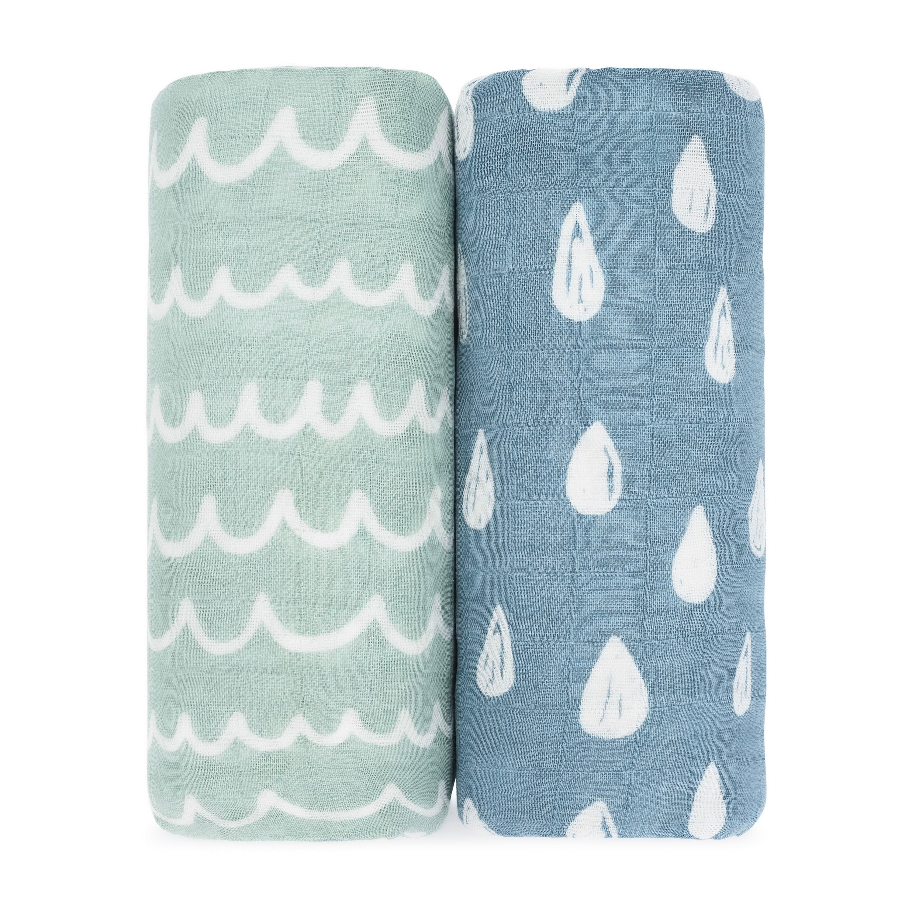 Muslin Swaddle Blanket, 2 Pack by Comfy Cubs - Rain & Doodle