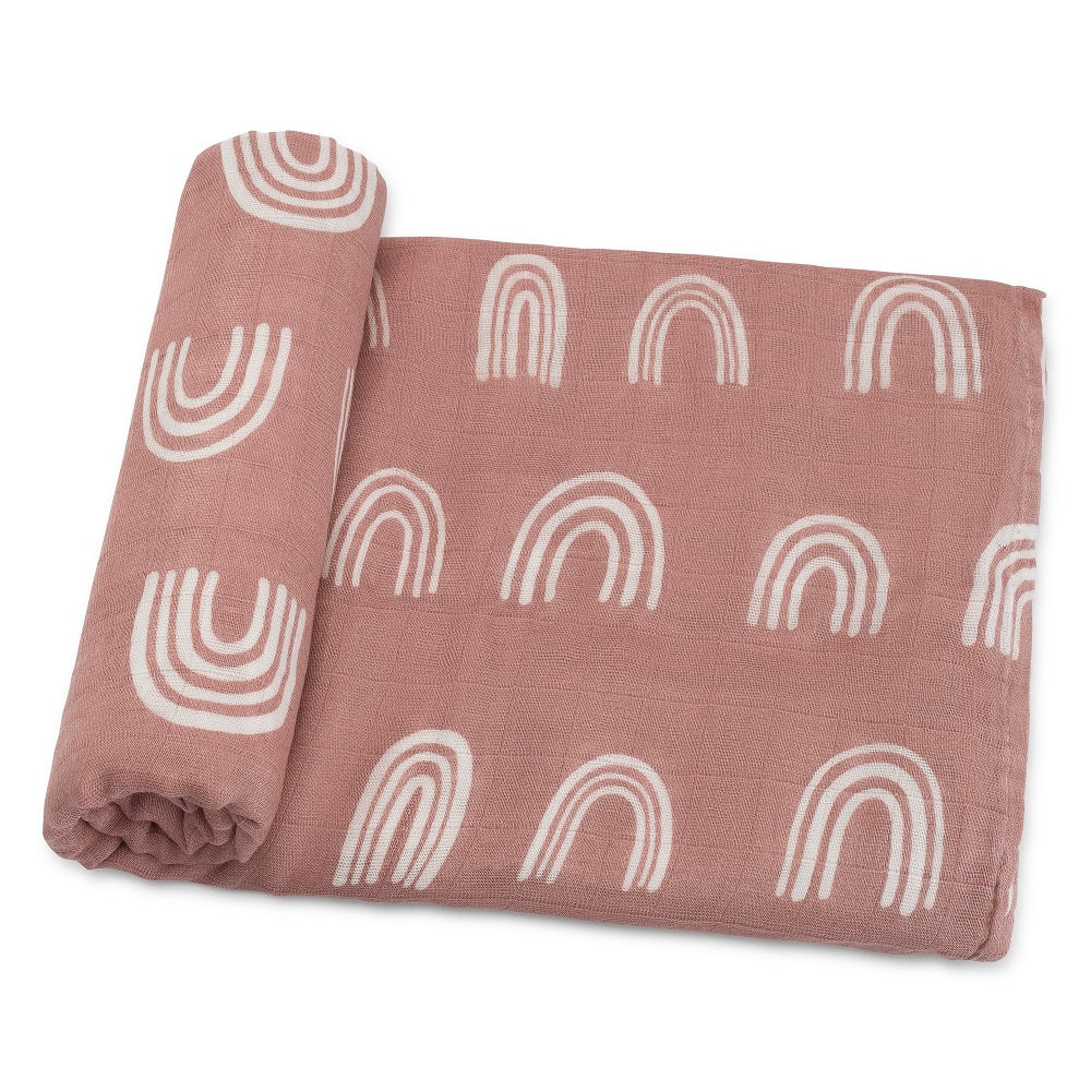 Muslin Swaddle Blanket, 1 Pack by Comfy Cubs - Mauve Rainbow