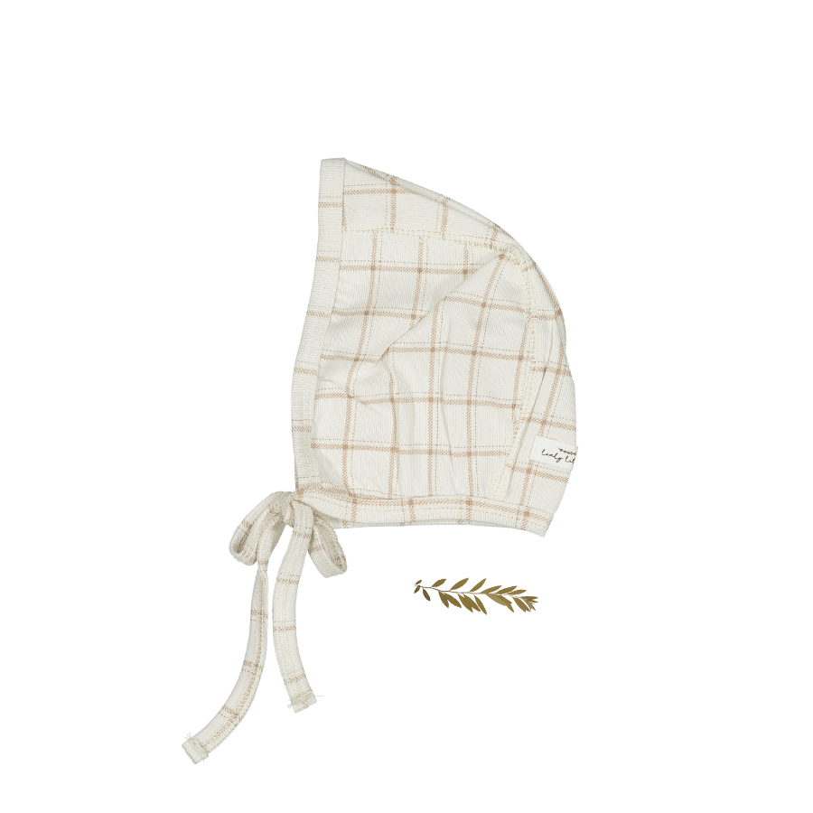 The Printed Bonnet - Tan Grid Bonnet Lovely Littles   