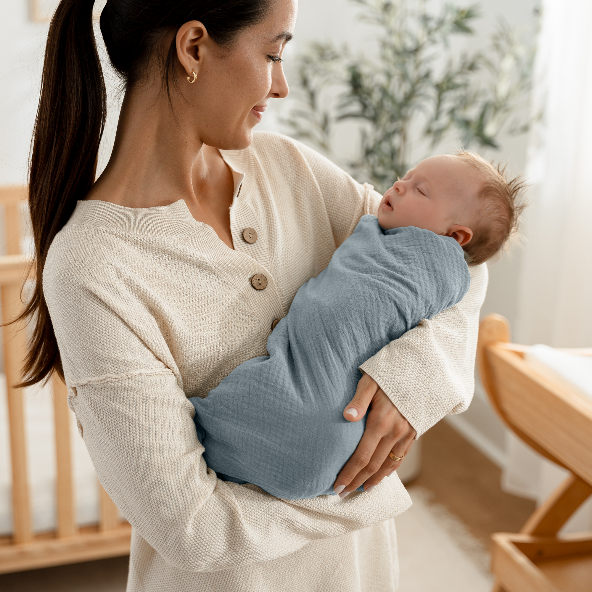 Muslin Swaddle Blankets, 42” x 42” (Neptune, Pacific Blue, Fern, Pack of 3)