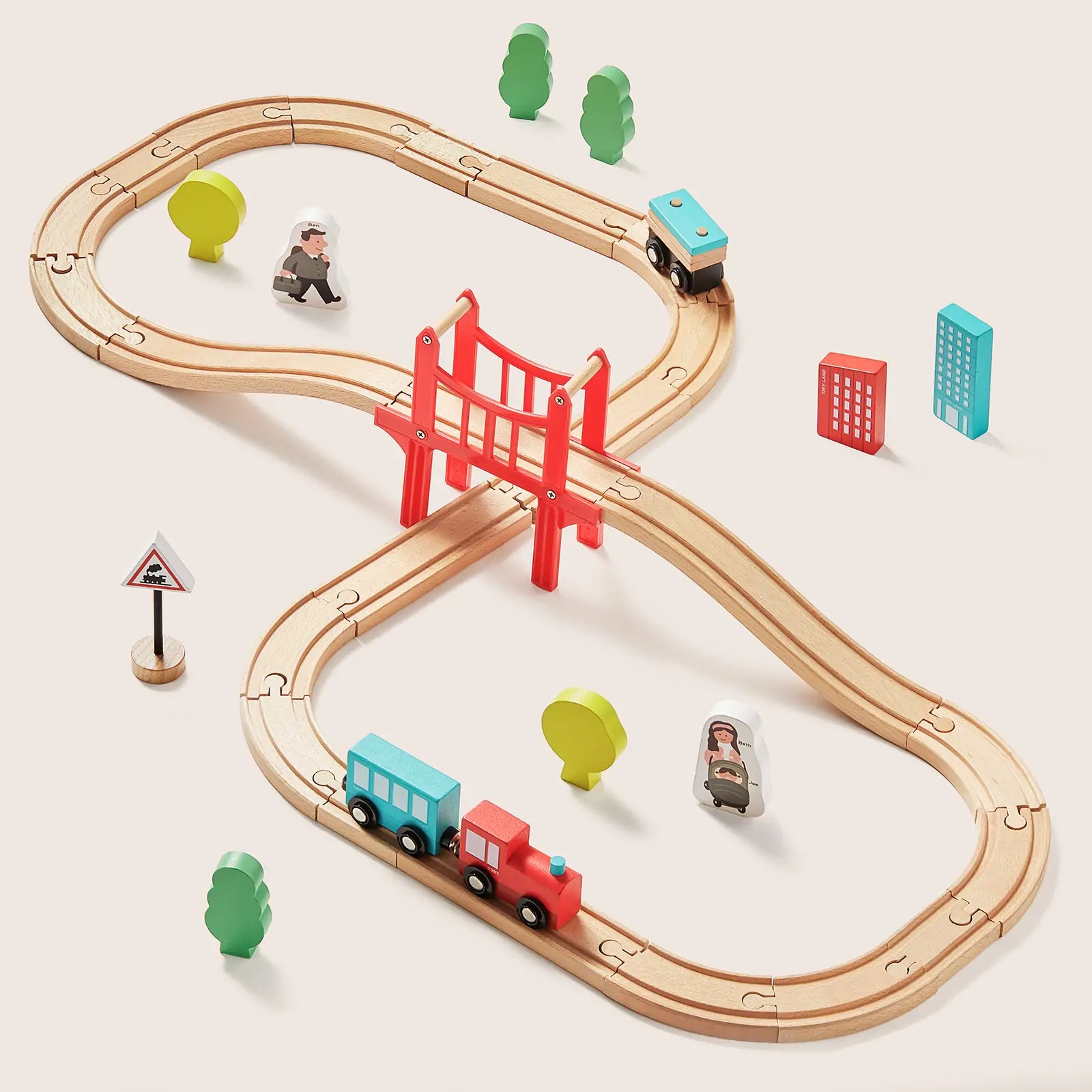 Tiny Land® Wooden Train Set for Children 39 Pcs