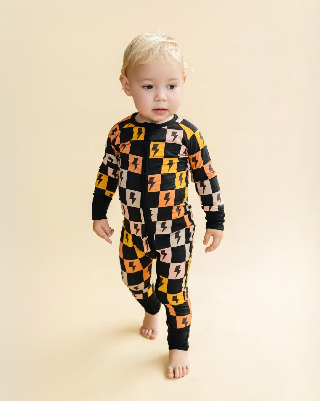 Bamboo Zip Romper | Colorful Checks & Bolts