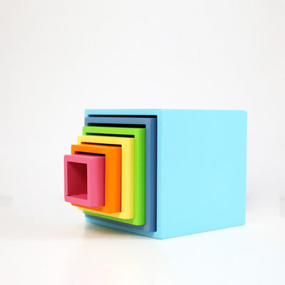 **Pre-order (Ships in 2-3 Weeks)**6-Piece Basswood Wooden Pastel Nesting Box Set | Painted & Hand-Stained Finishes | Montessori Stacking Toy