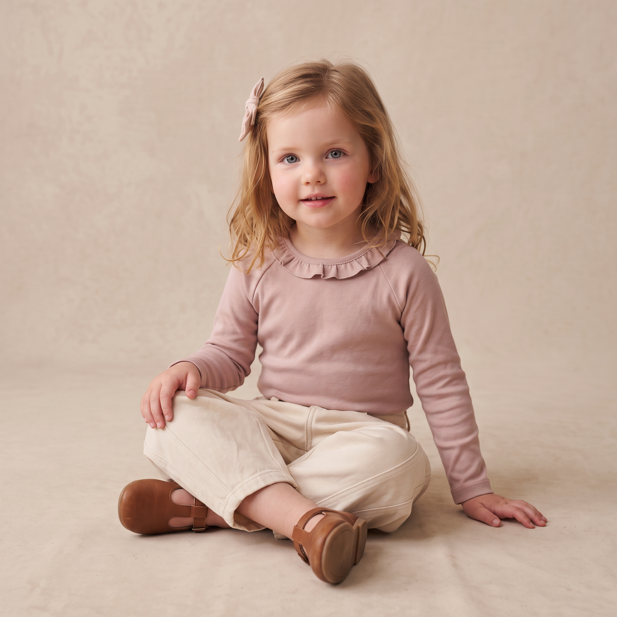 Organic Ruffle Neck Top - Dusty Rose