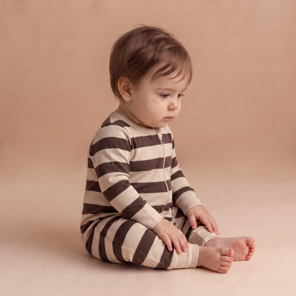 Organic 2-Way Zip Romper - Mocha Stripe
