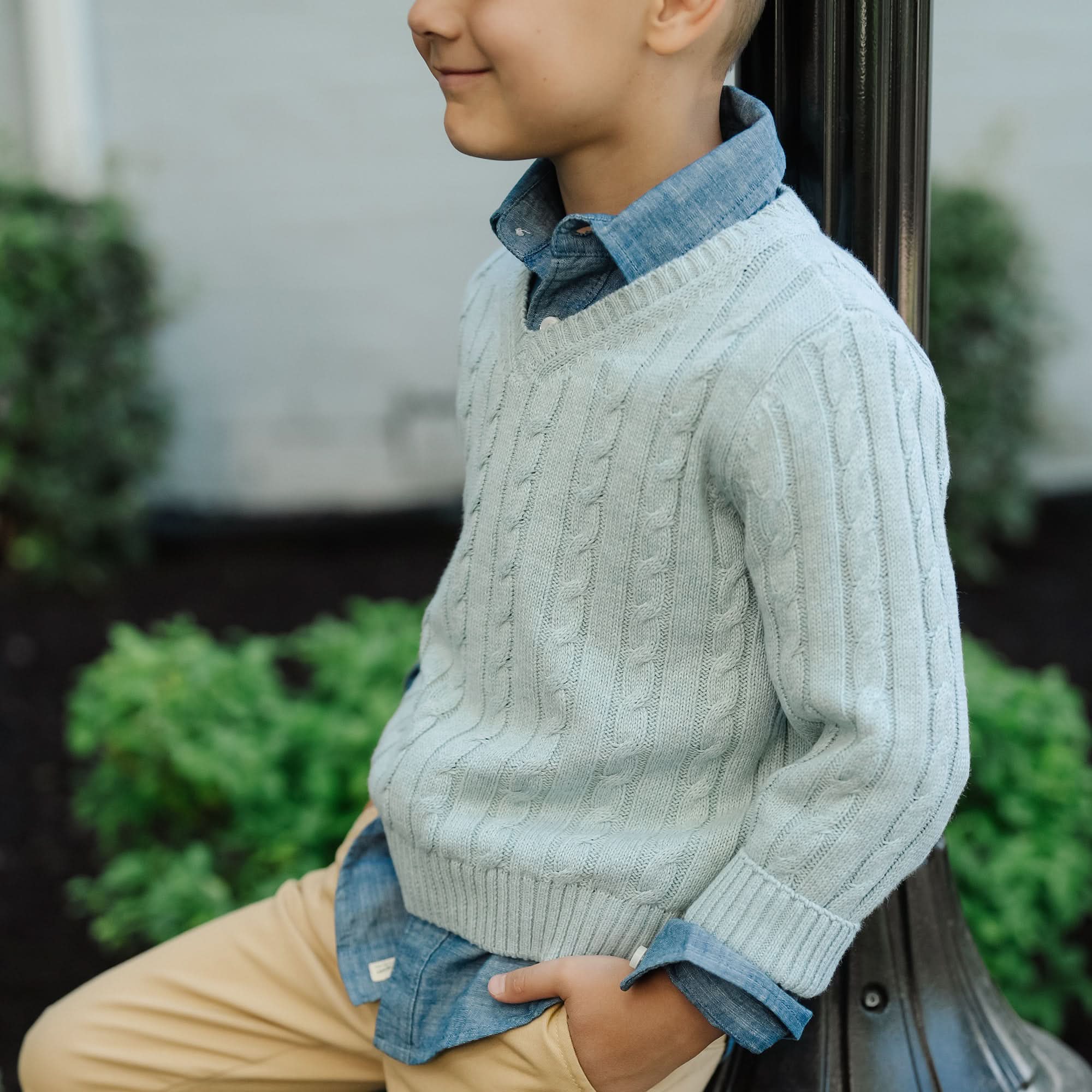 Organic Fine Gauge Cable V-Neck Sweater