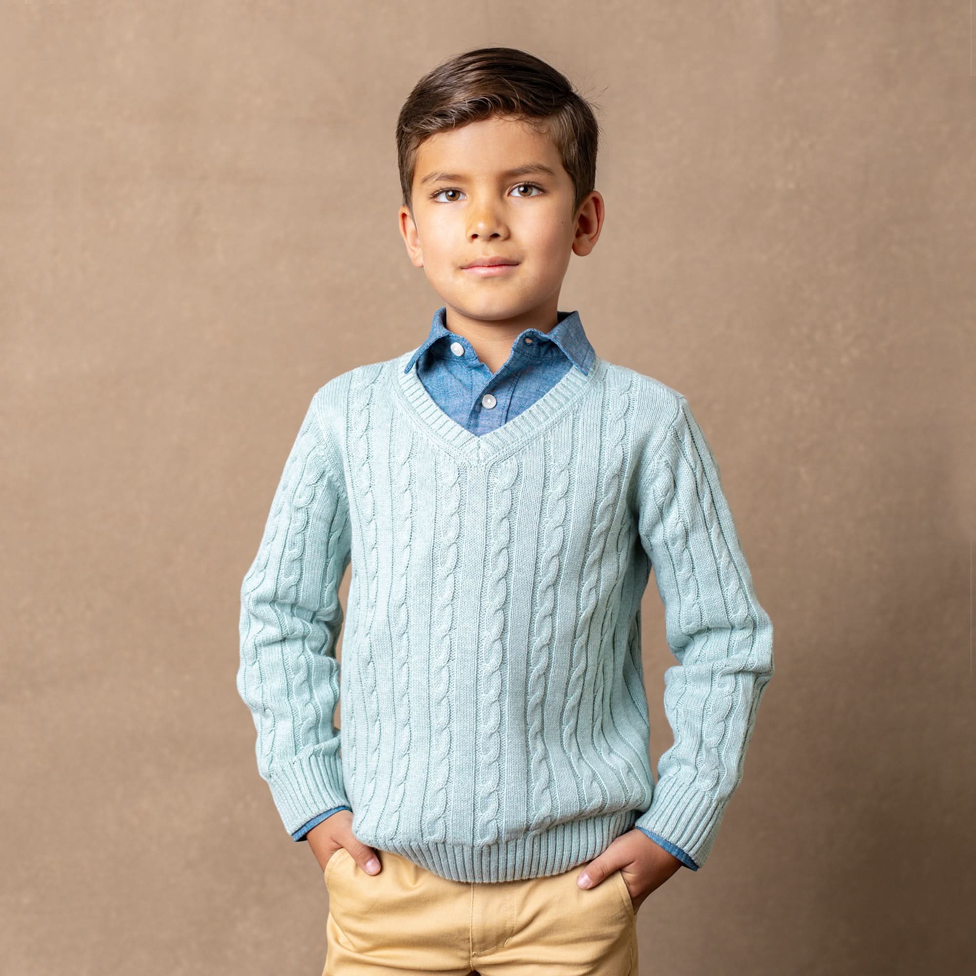 Organic Fine Gauge Cable V-Neck Sweater