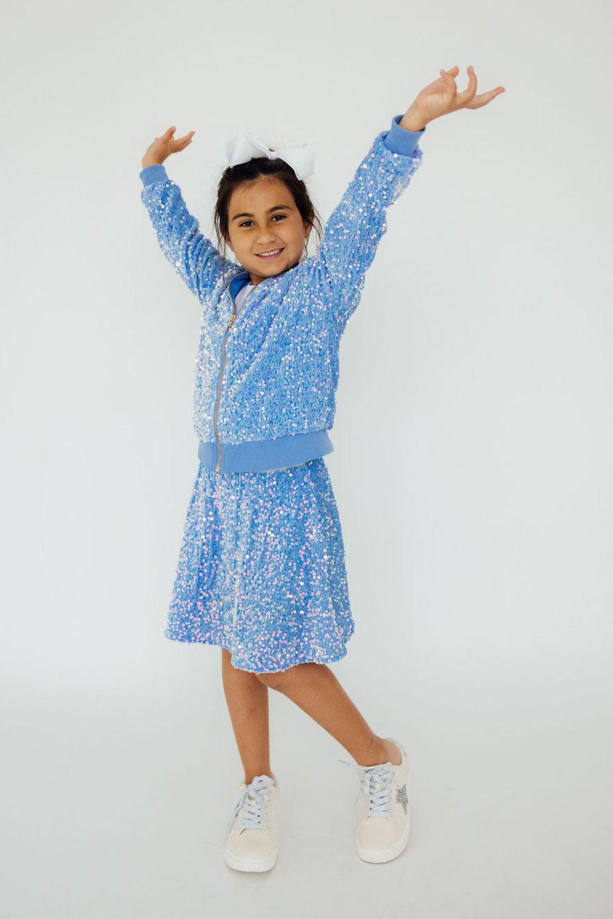 Light Blue Velvet Sequin Twirl Skort