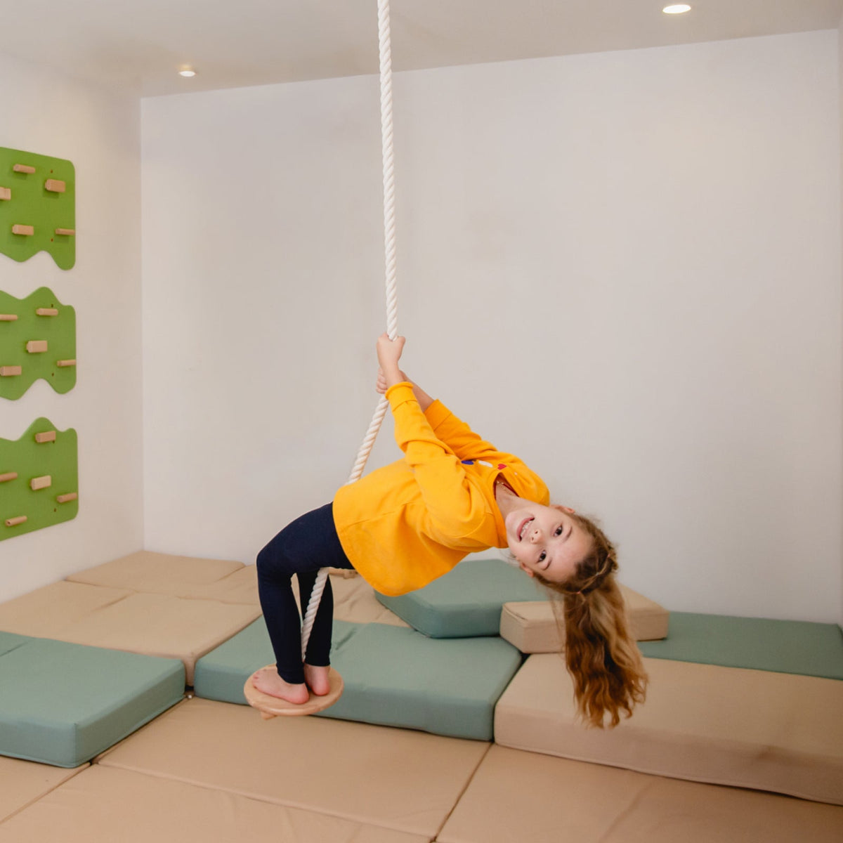 Ceiling Mounted Rope Swing with Wooden Disc Platform