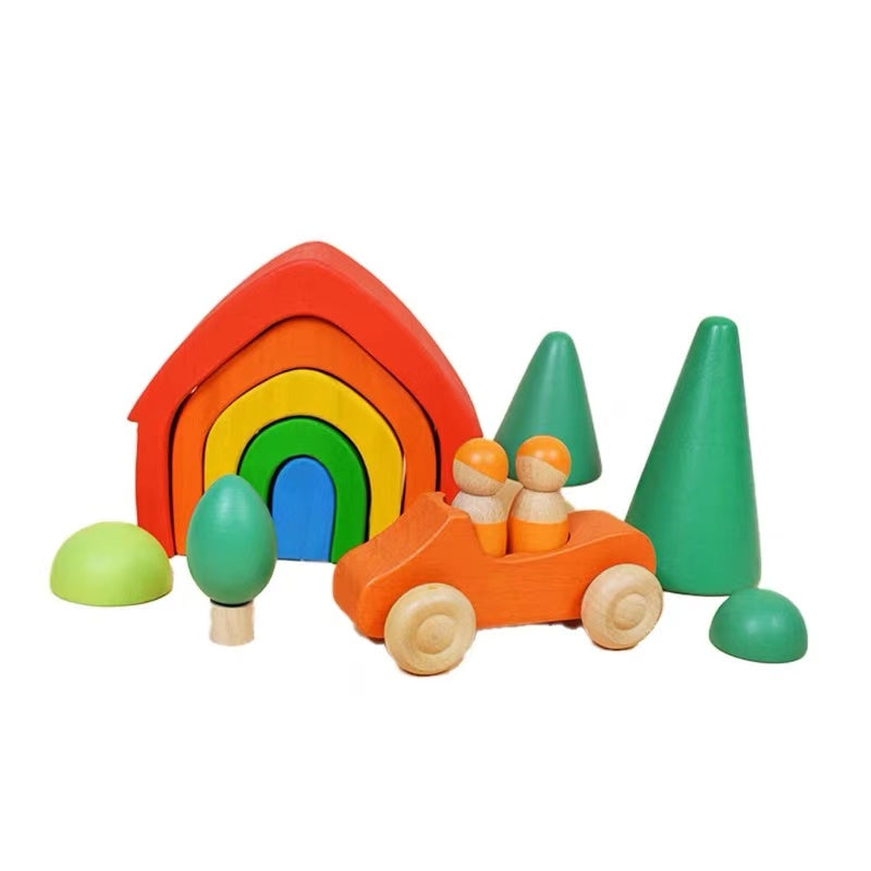 **Pre-order (Ships in 1-2 Weeks)**5 Pcs STAINED Rainbow Wooden Stacking House