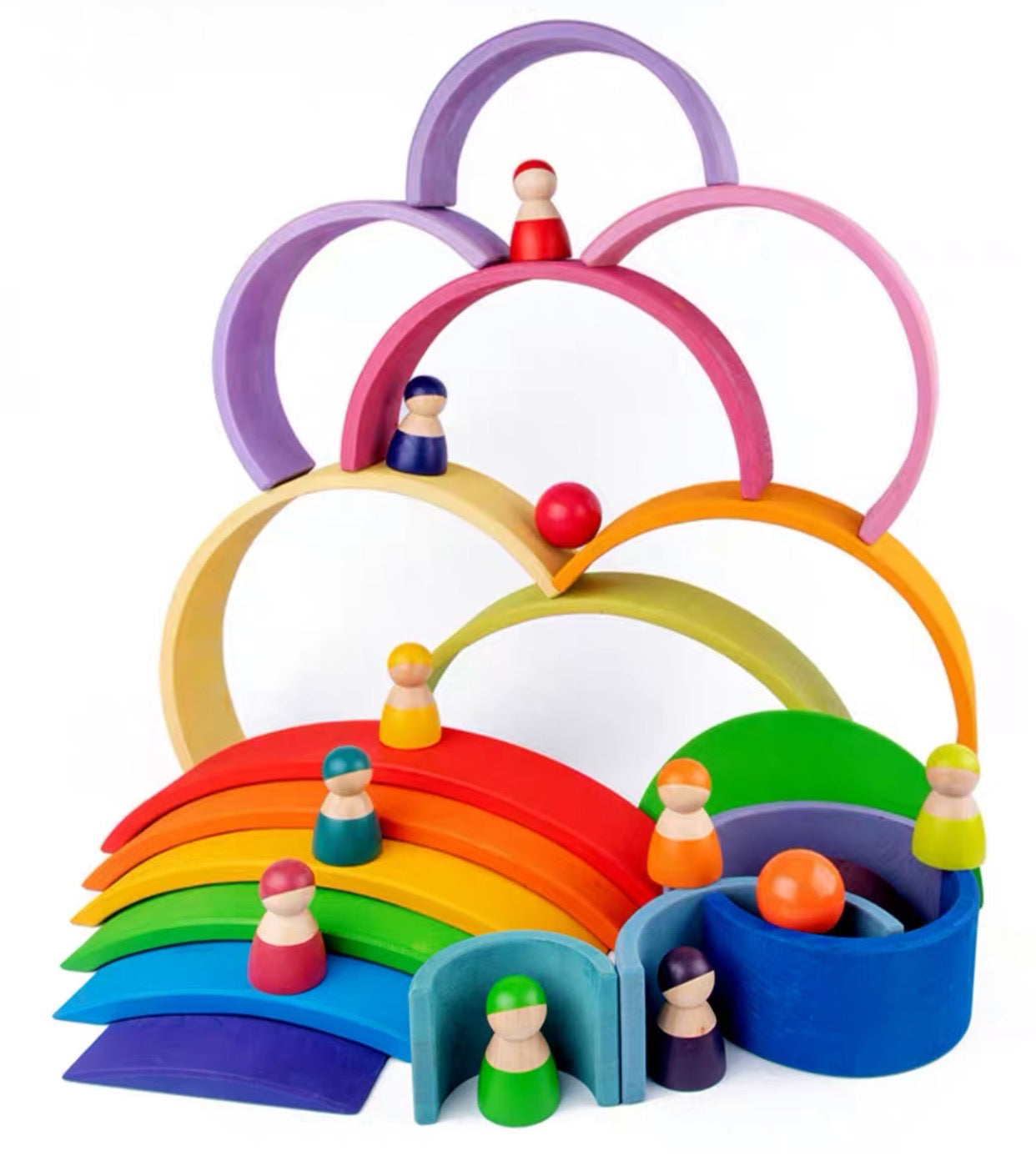**Pre-order (Ships in 1-2 Weeks)**12-Piece Large Wooden Rainbow Stacking Blocks – Pastel / Macaron Colors