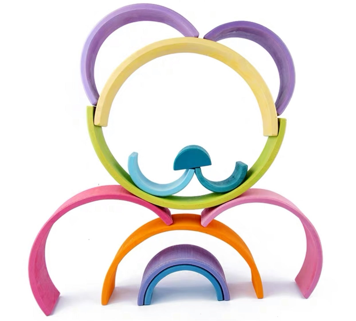 **Pre-order (Ships in 1-2 Weeks)**12-Piece Large Wooden Rainbow Stacking Blocks – Pastel / Macaron Colors