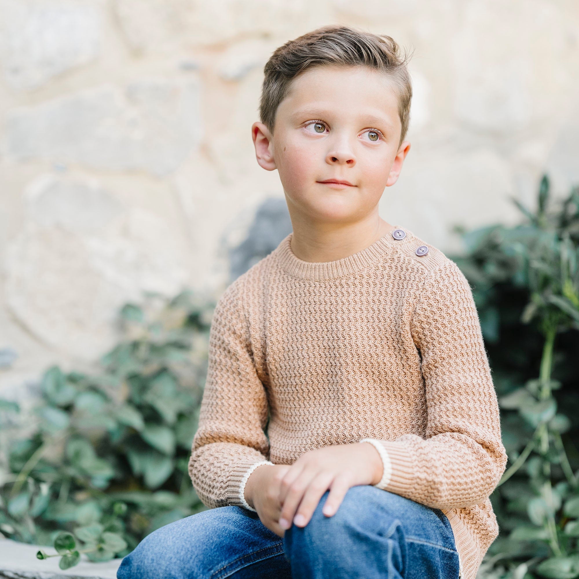 Organic Crewneck Sweater with Buttons