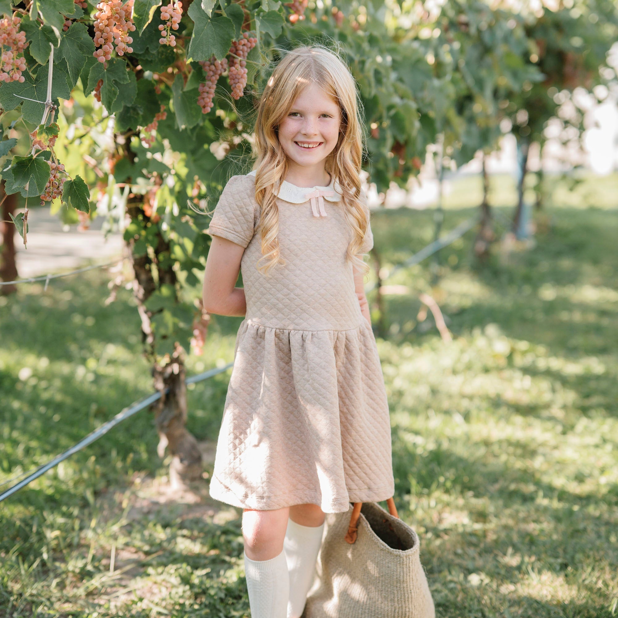Quilted Dress with Eyelet Collar