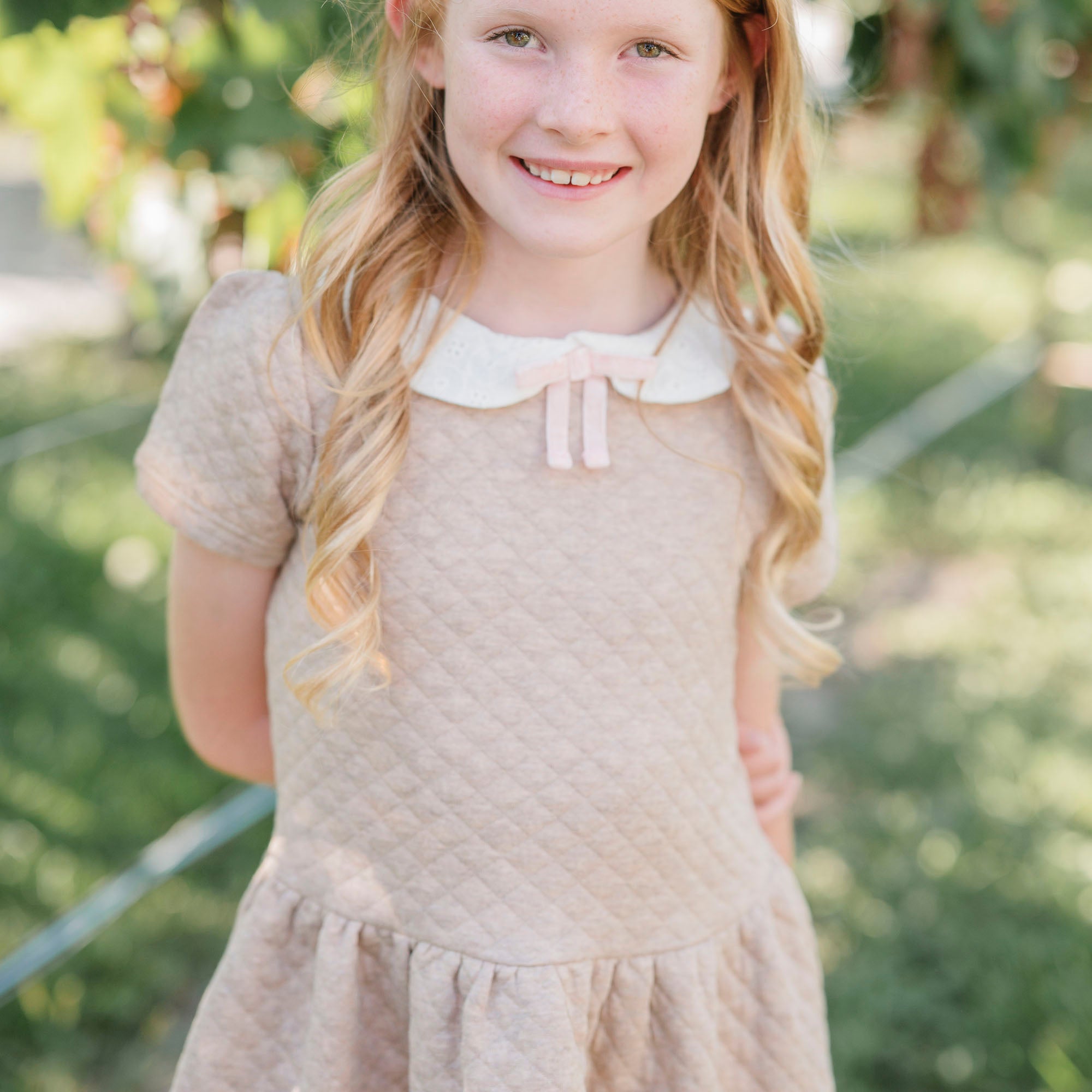 Quilted Dress with Eyelet Collar