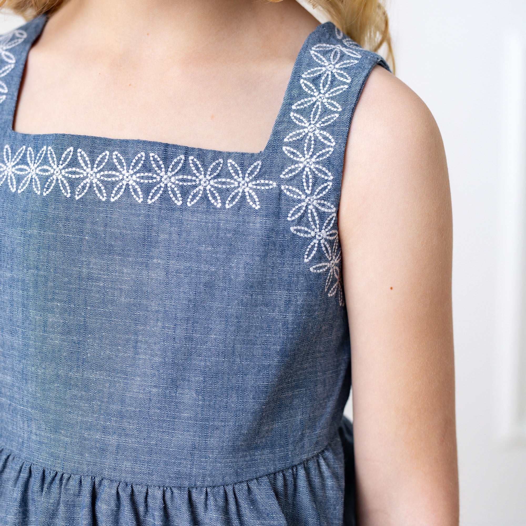 Organic Chambray Sundress with Embroidery
