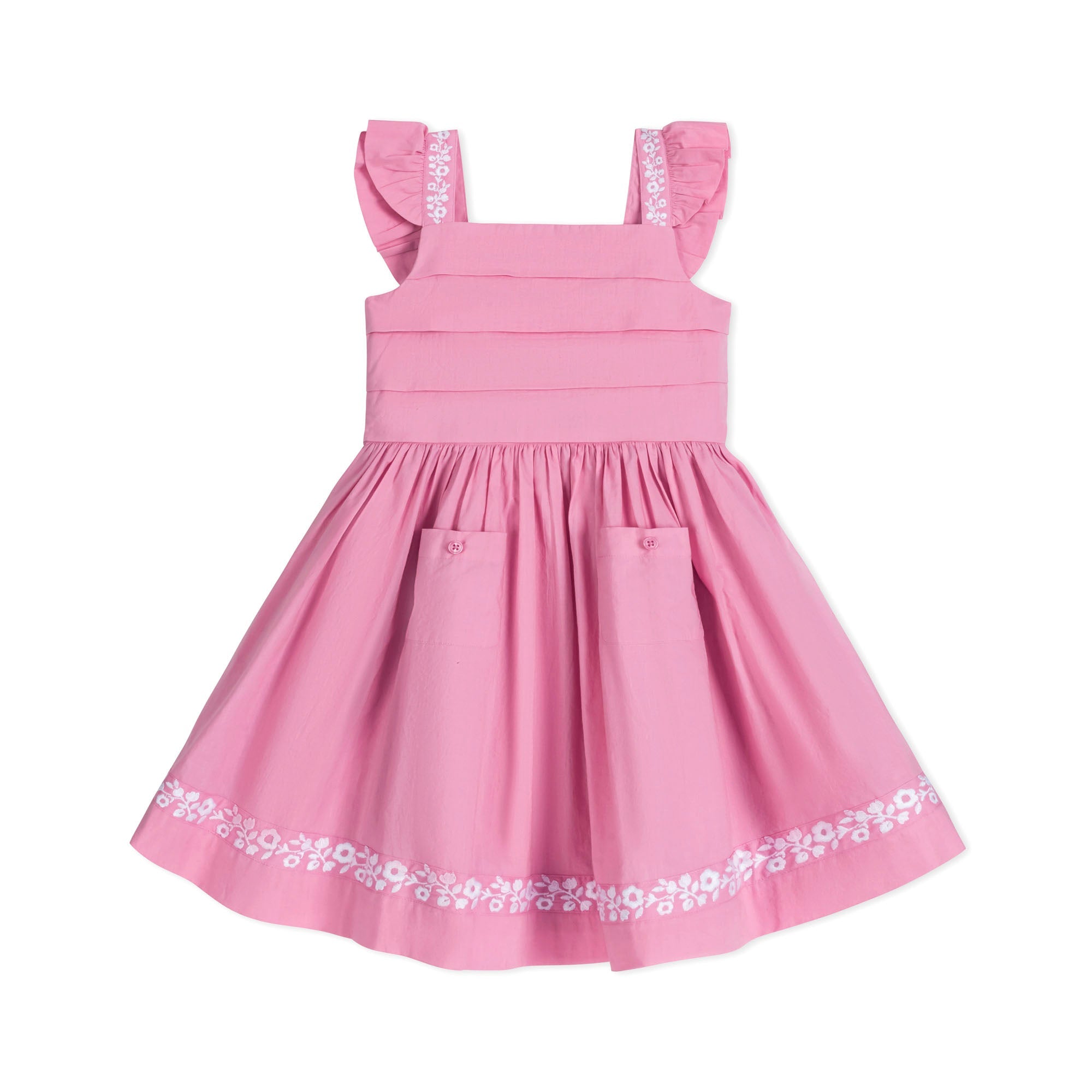 Organic Pleated Apron Dress with Embroidery