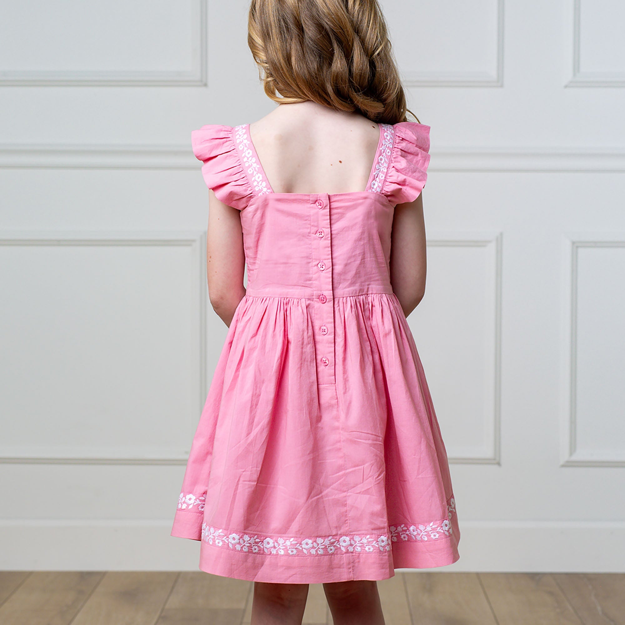 Organic Pleated Apron Dress with Embroidery