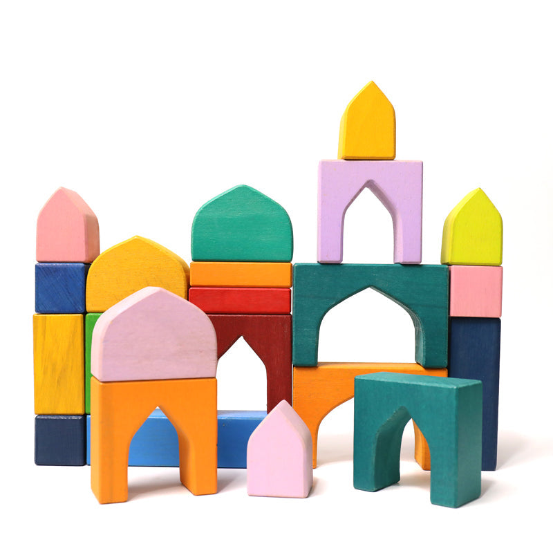 **Pre-order (Ships in 1-2 Weeks)**54 Pcs STAINED Arabian 1001 Nights Inspired Wooden Building Blocks Set with Tray