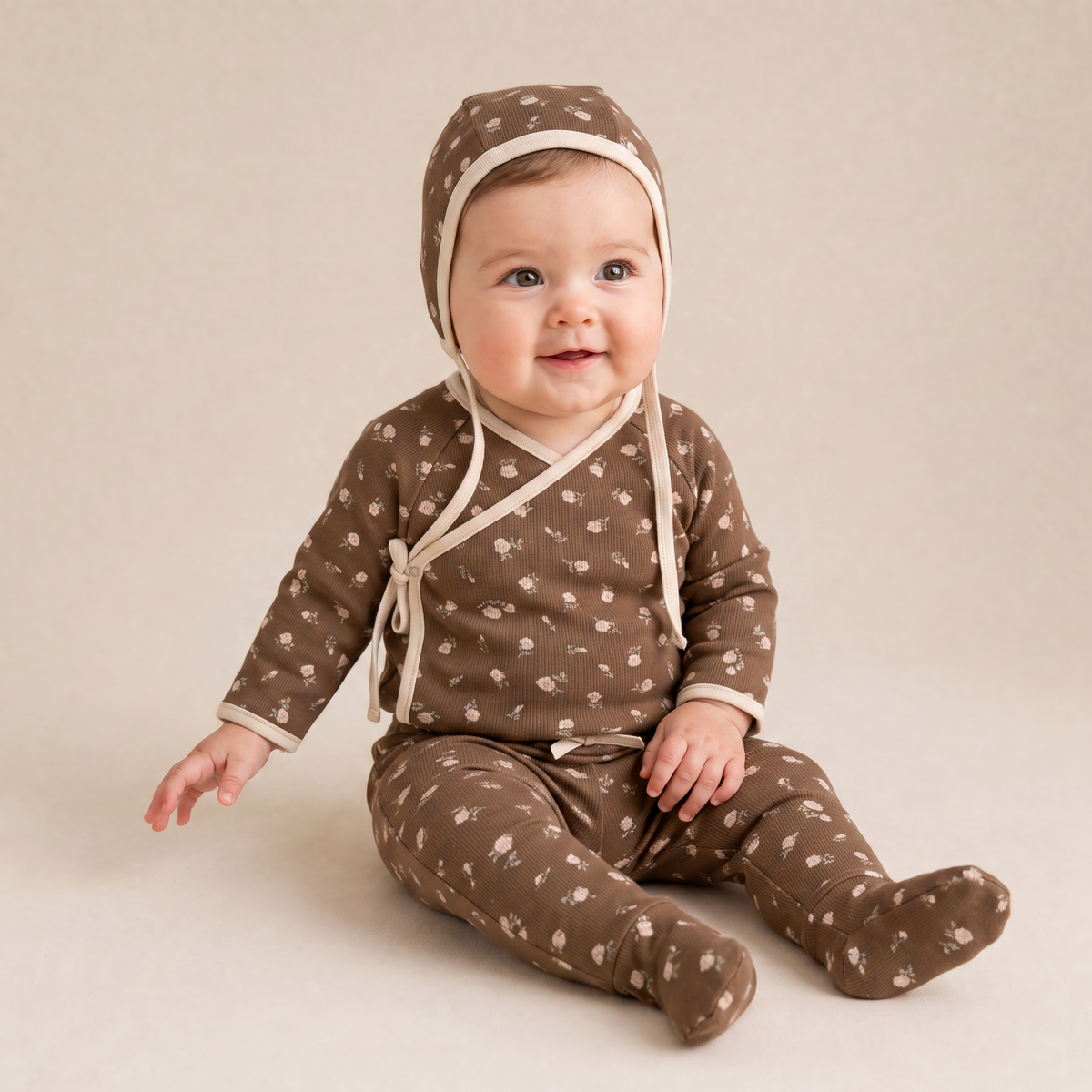 Organic Kimono Top & Footed Pants Set - Primrose