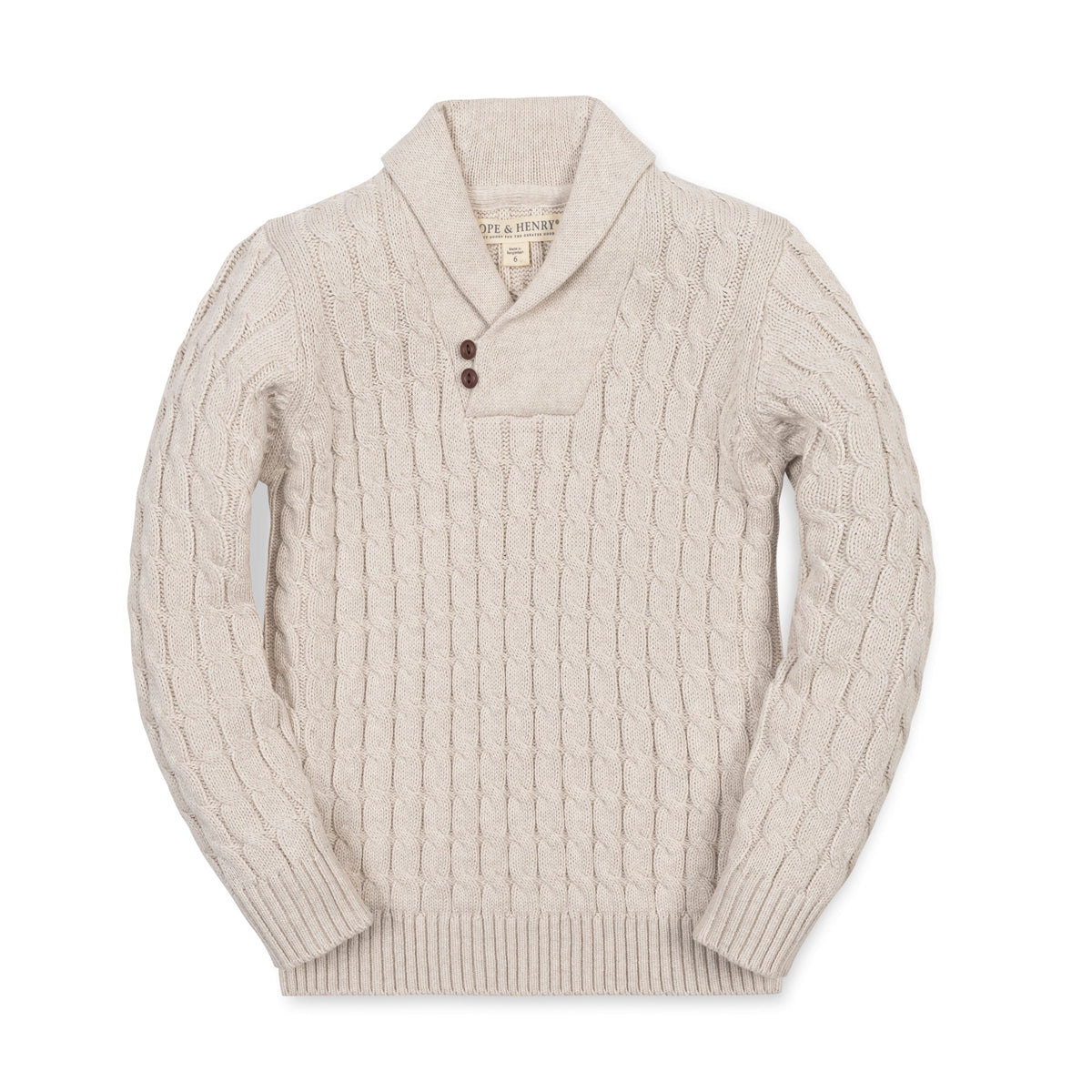 Organic Shawl Collar Cable Sweater