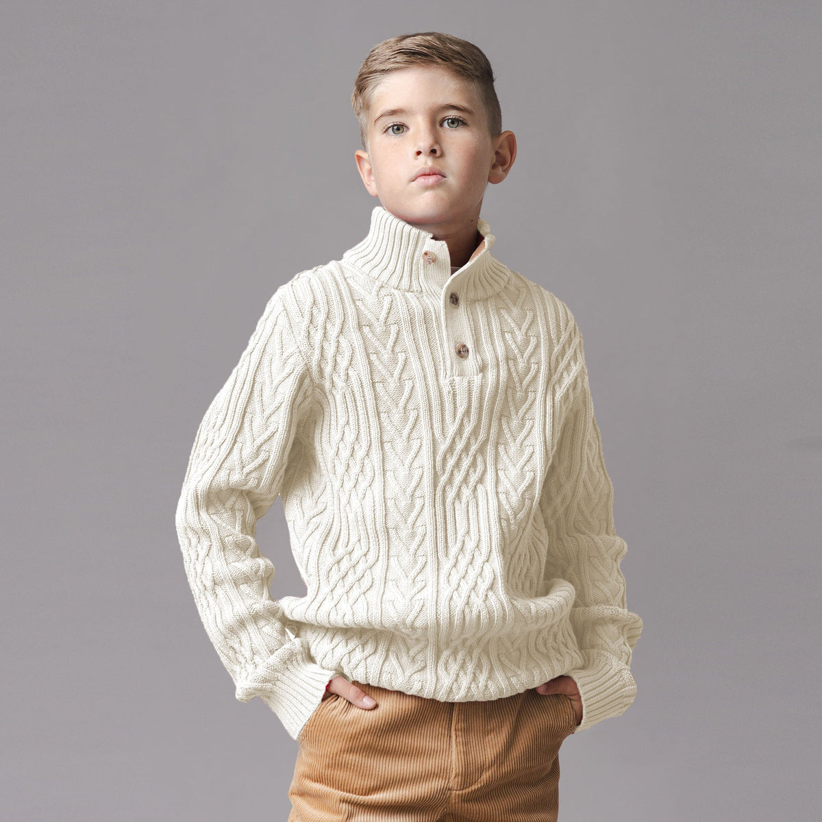 Organic Mock Neck Cable Sweater