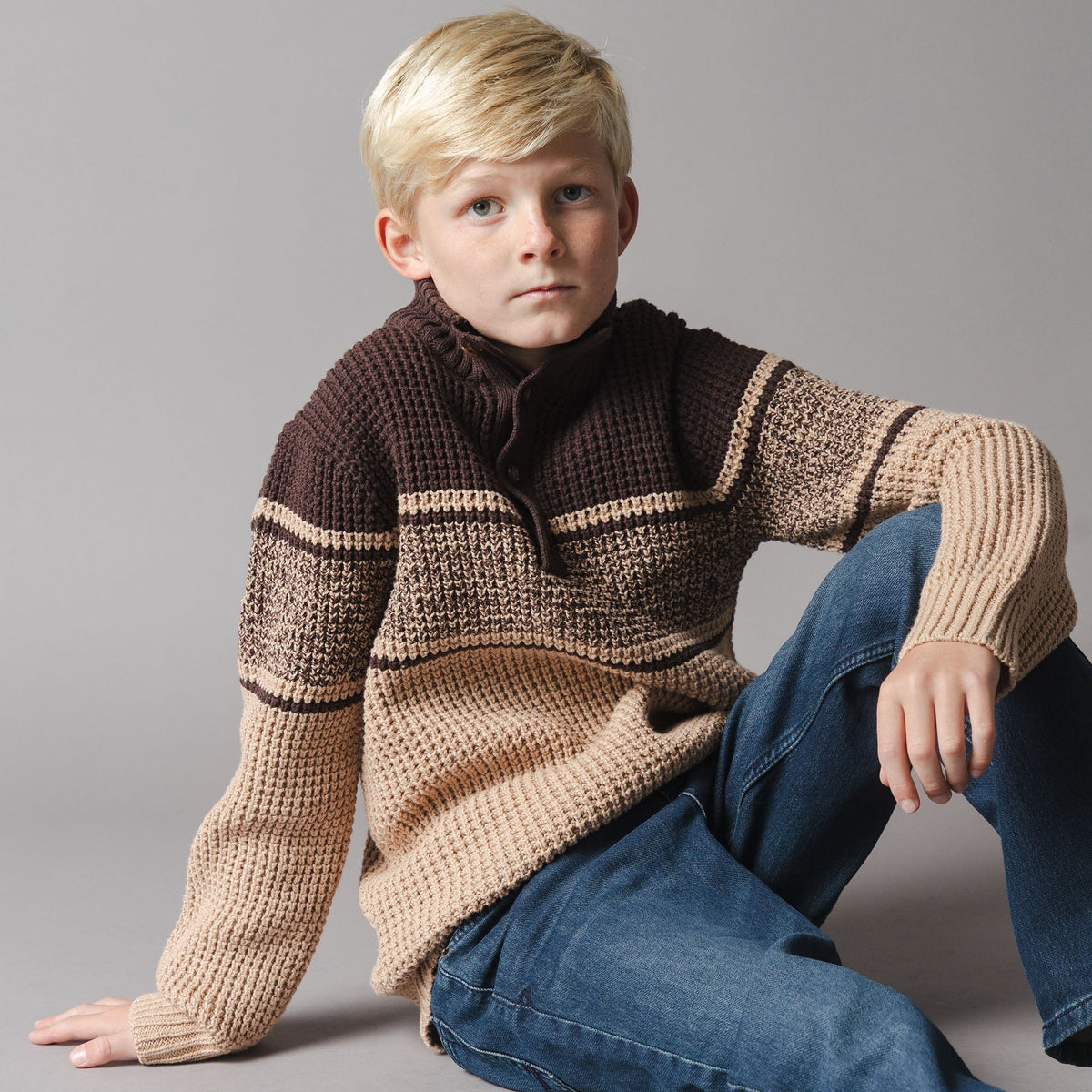 Organic Mock Neck Waffle Sweater