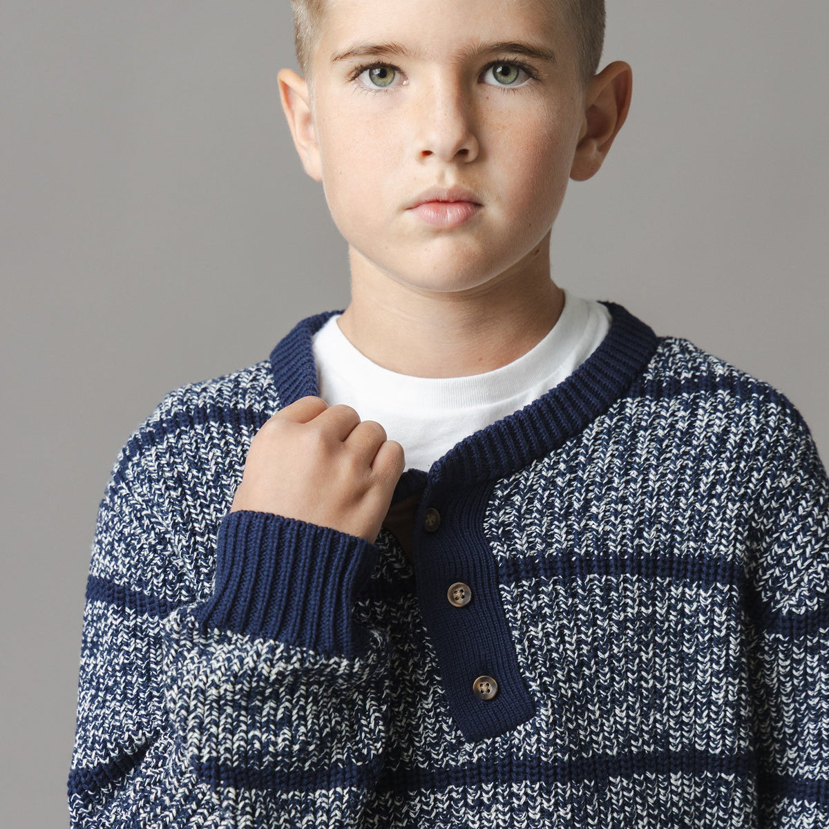 Organic Sweater Henley with Elbow Patches