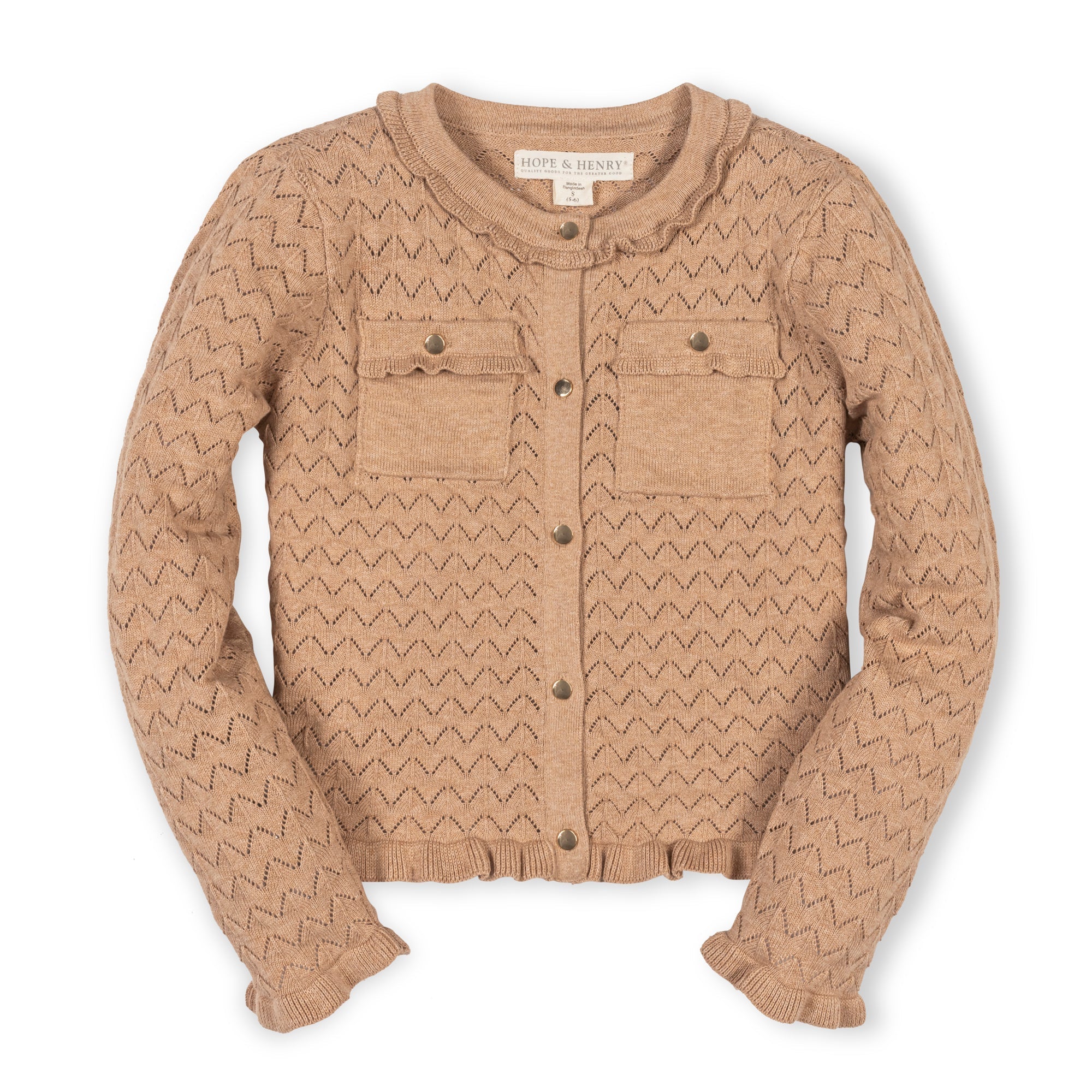 Organic Ruffle Trim Pointelle Cardigan