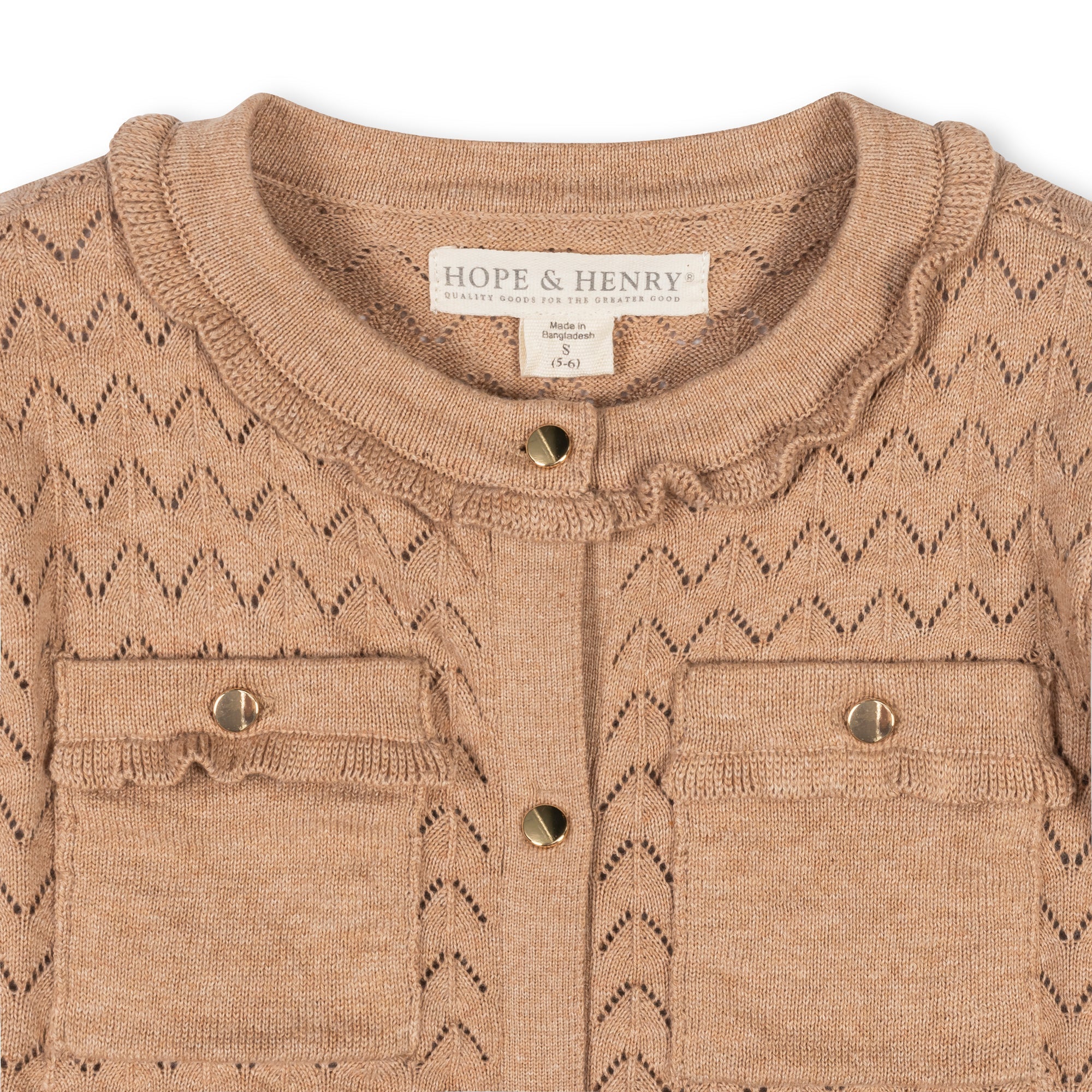 Organic Ruffle Trim Pointelle Cardigan