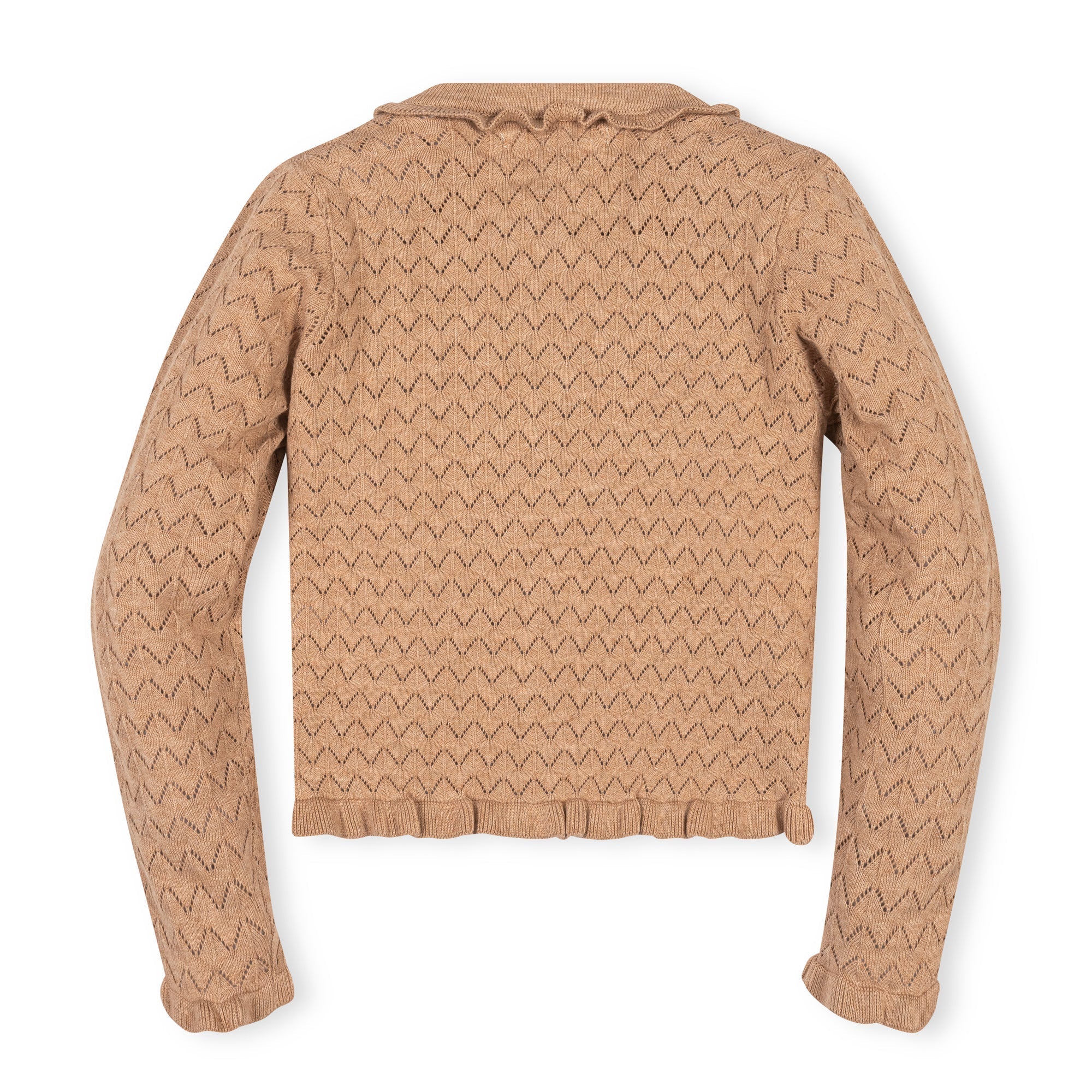 Organic Ruffle Trim Pointelle Cardigan