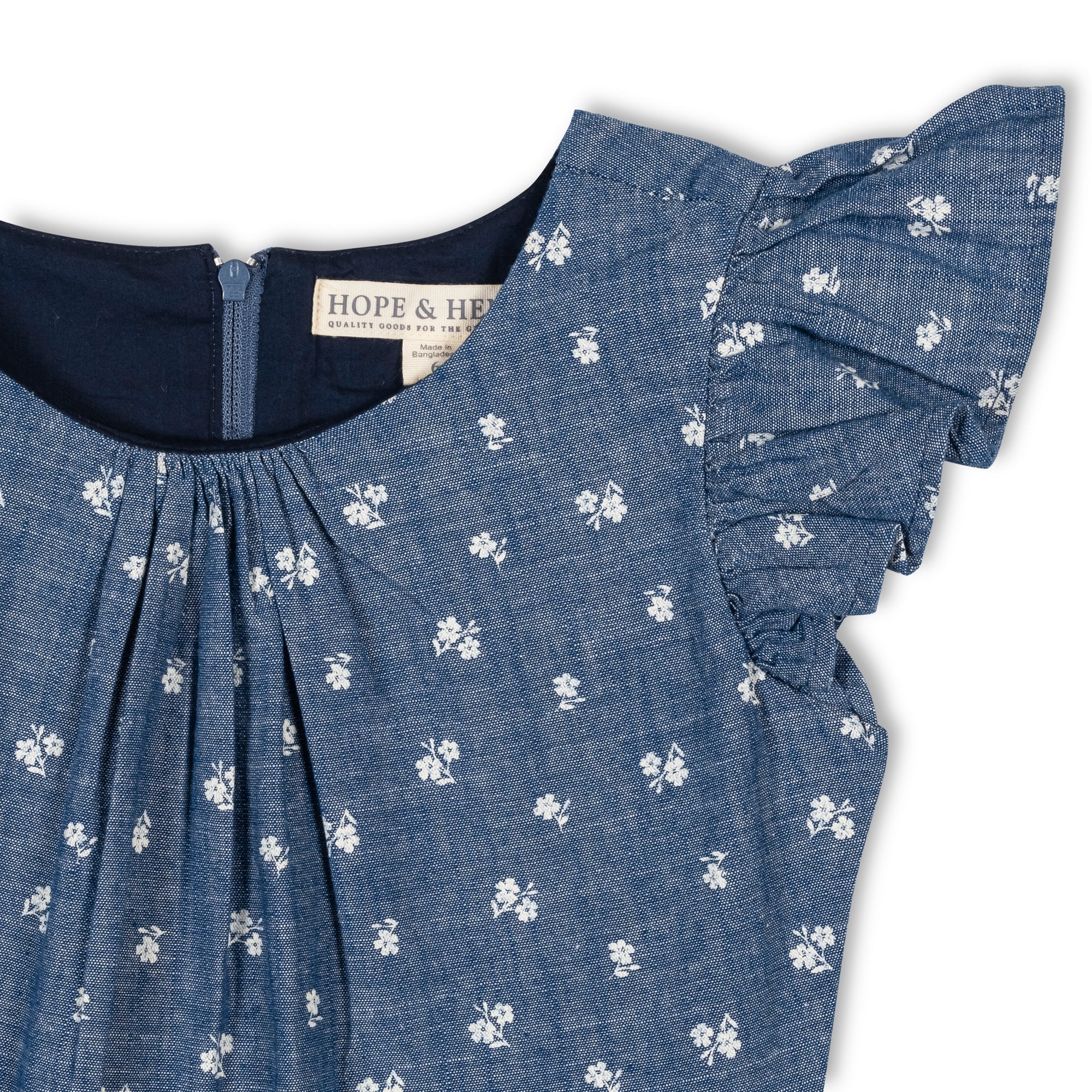 Organic Ruffle Sleeve Chambray Dress