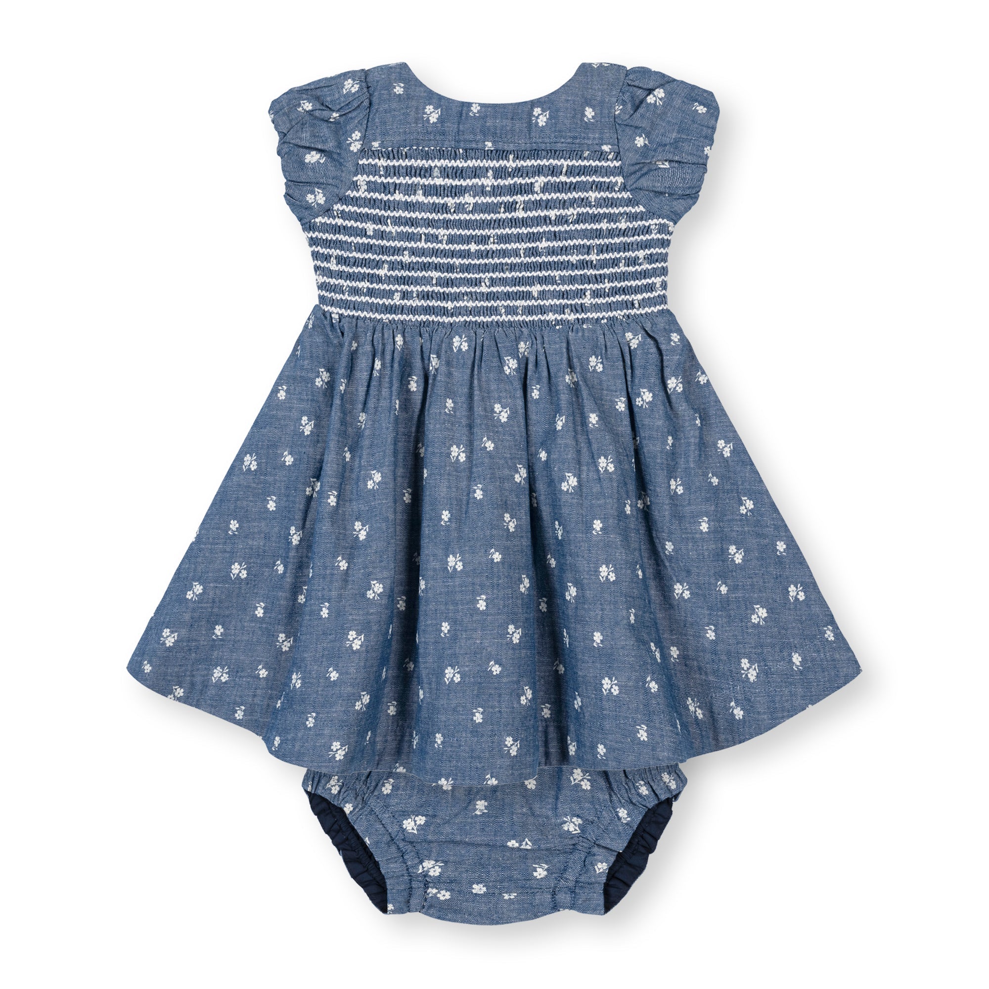 Organic Chambray Smocked Puff Sleeve Dress