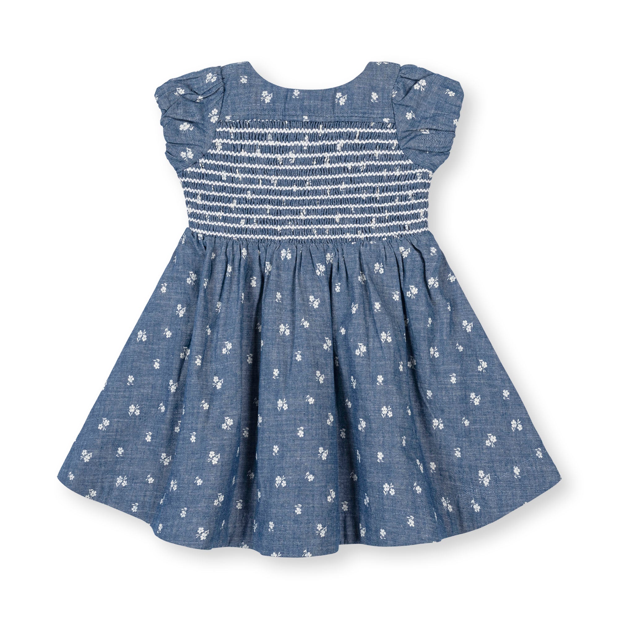 Organic Chambray Smocked Puff Sleeve Dress