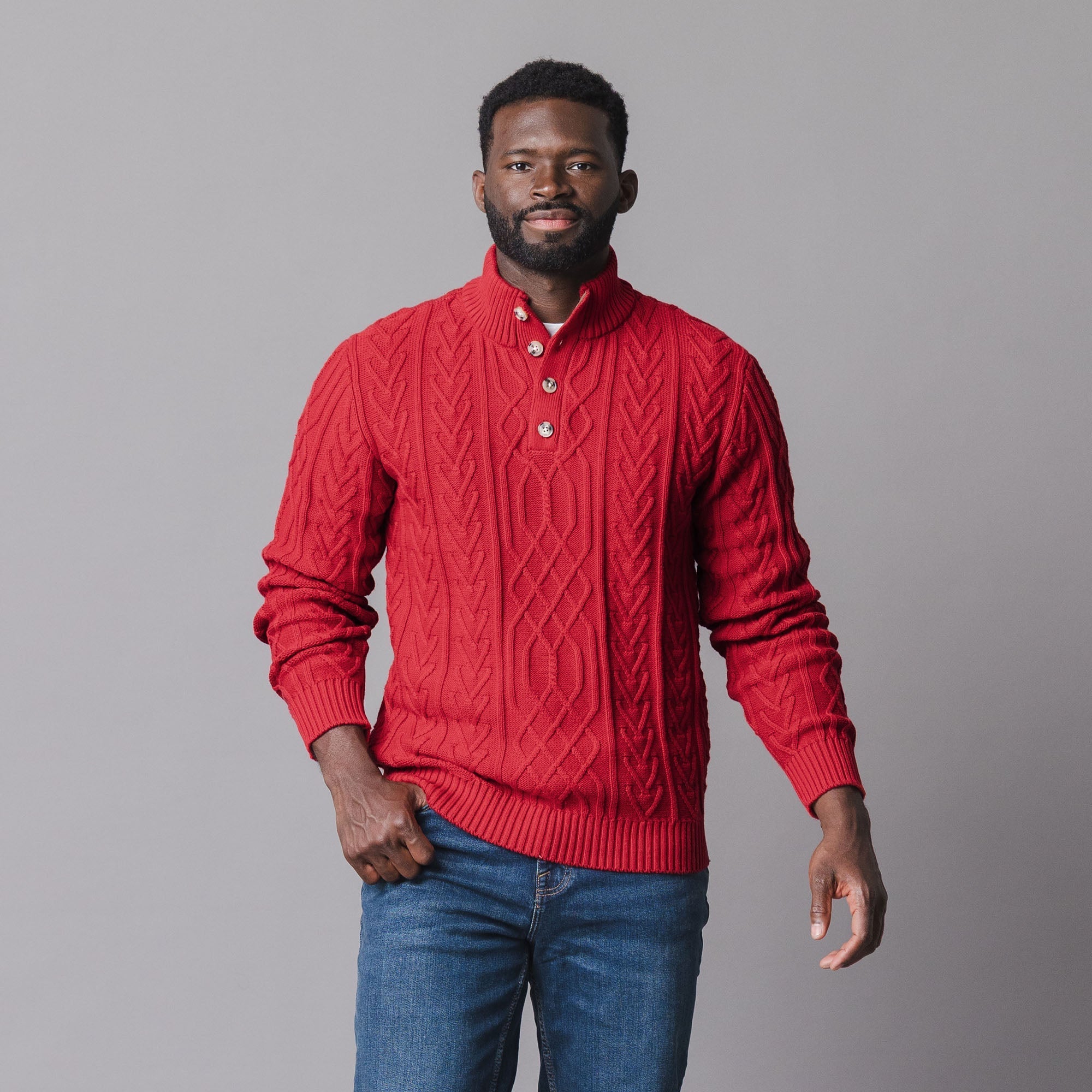 Organic Mock Neck Cable Sweater