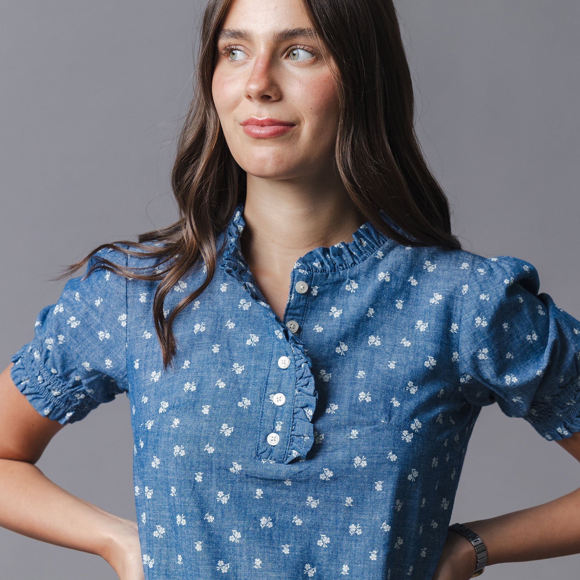 Organic Chambray Puff Sleeve Top