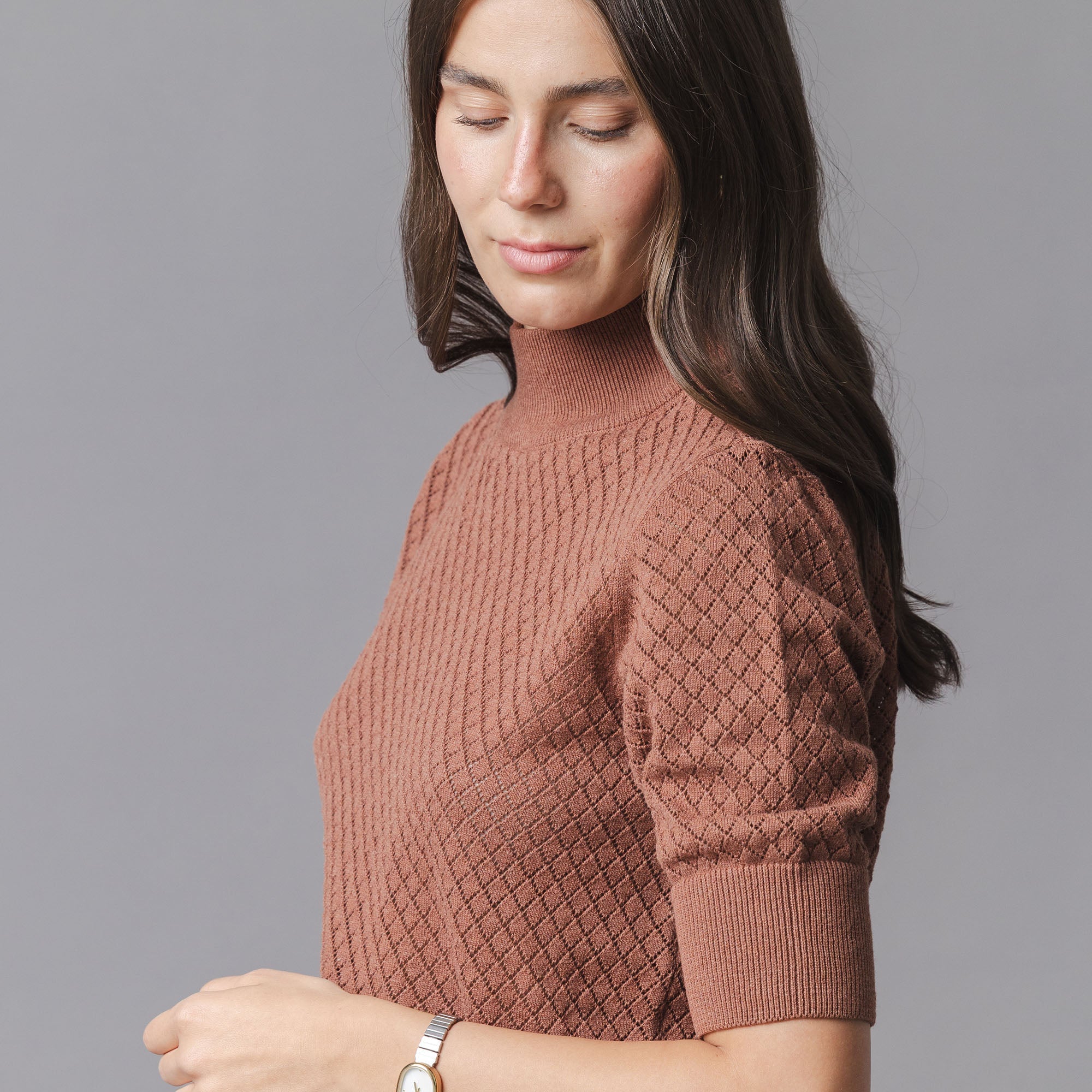 Organic Diamond Stitch Mock Neck Sweater
