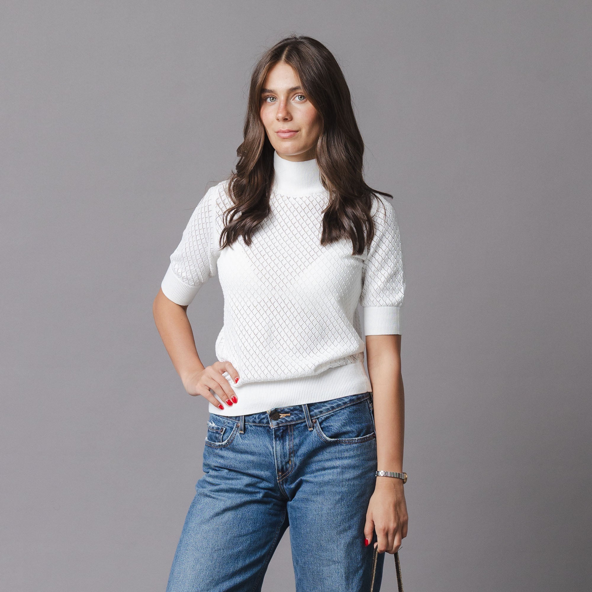 Organic Diamond Stitch Mock Neck Sweater