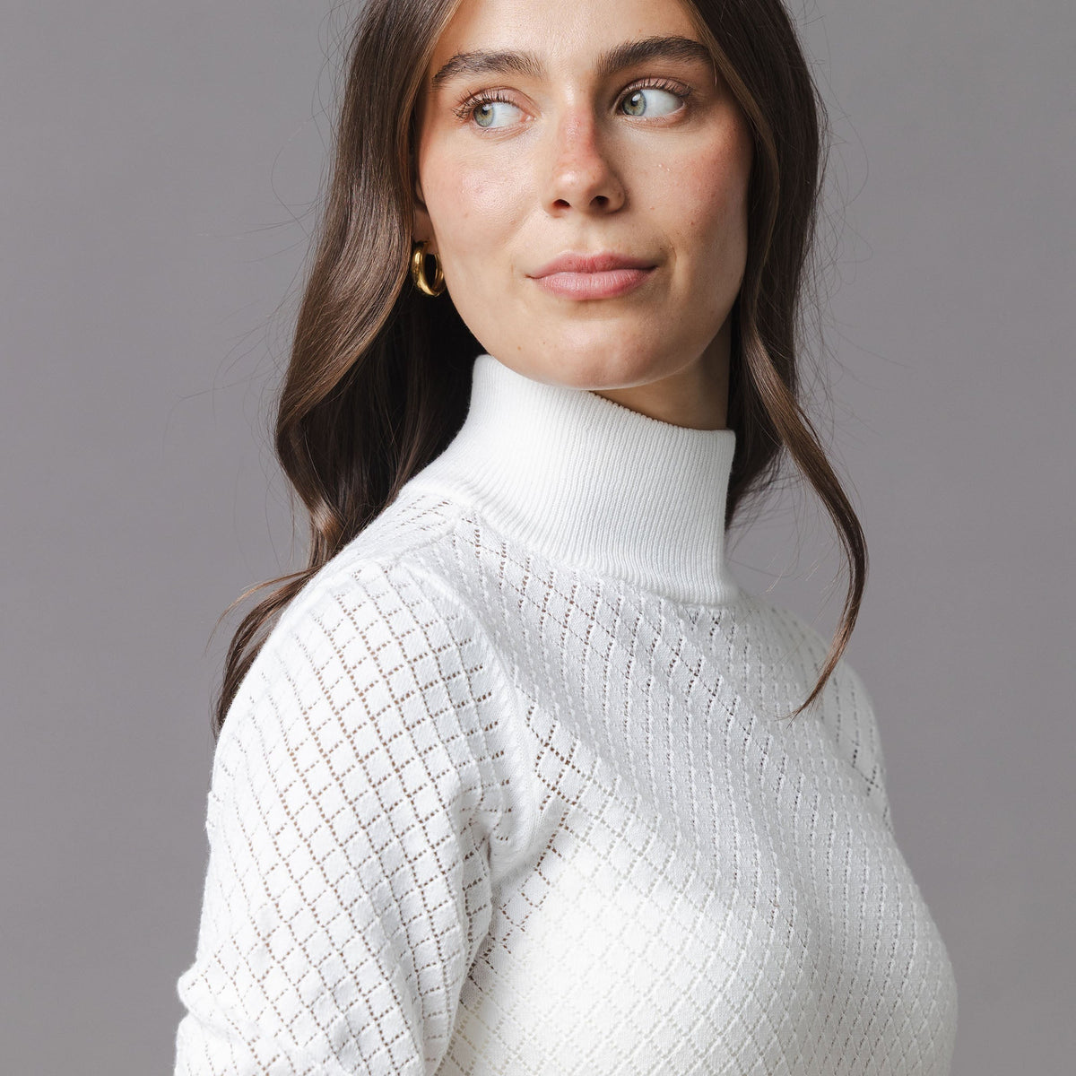 Organic Diamond Stitch Mock Neck Sweater