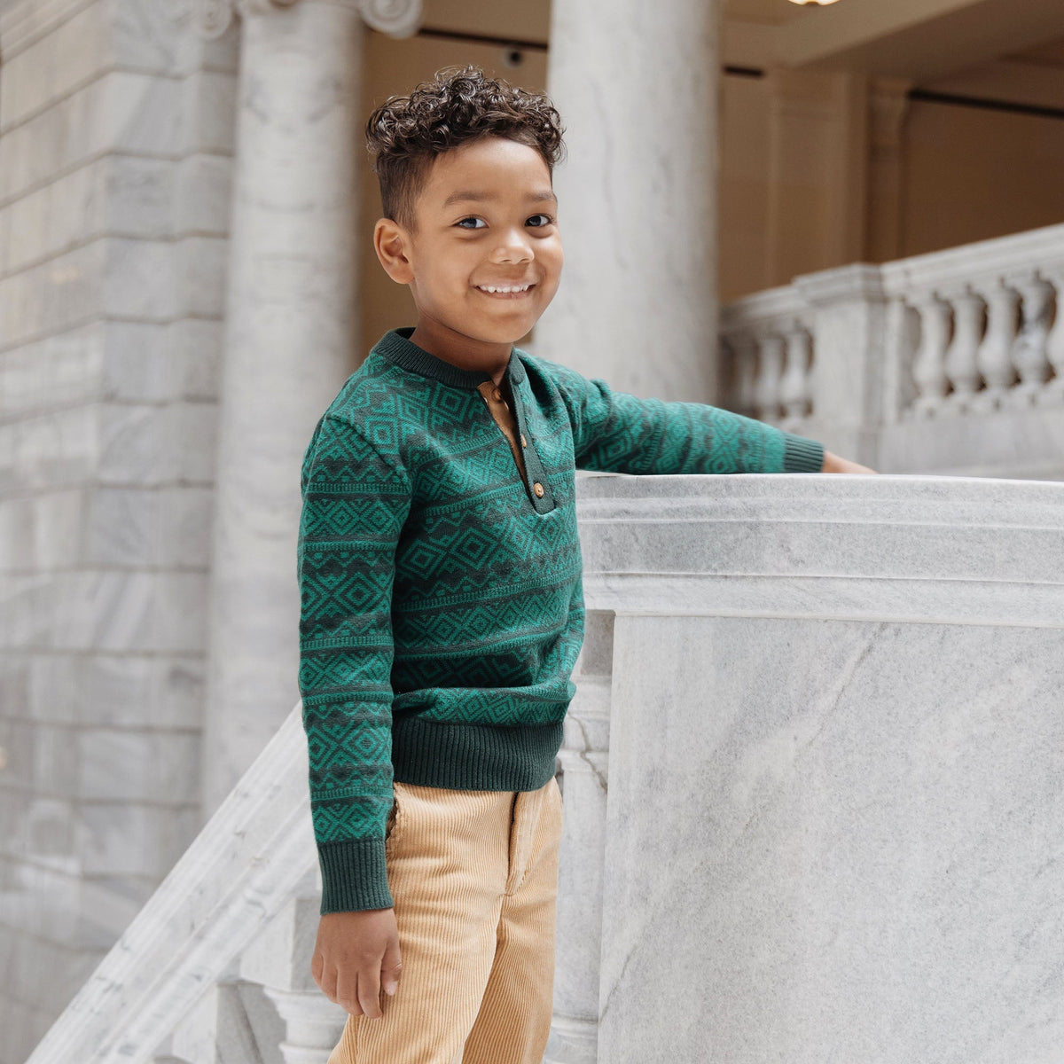 Organic Sweater Henley with Elbow Patches
