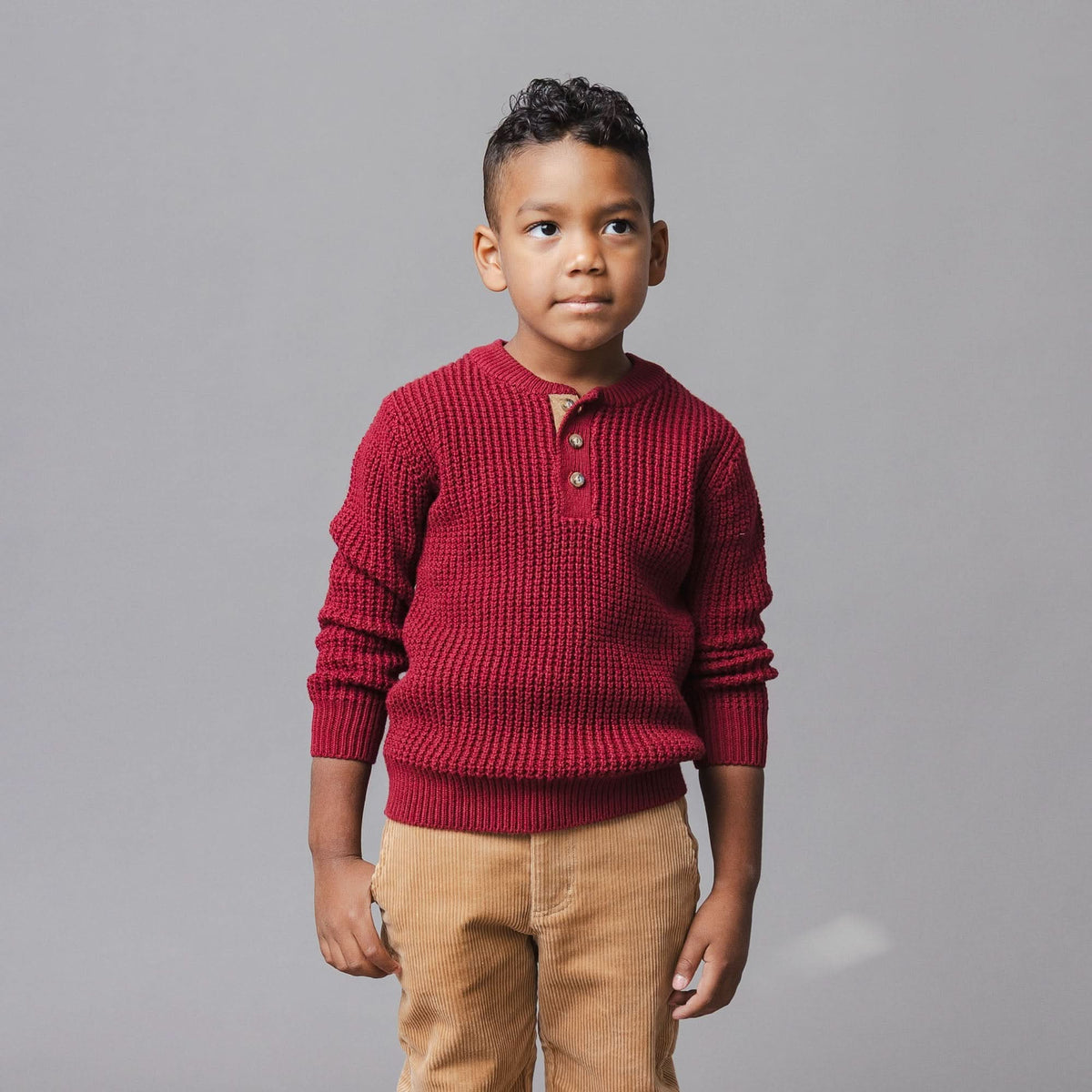 Organic Sweater Henley with Elbow Patches