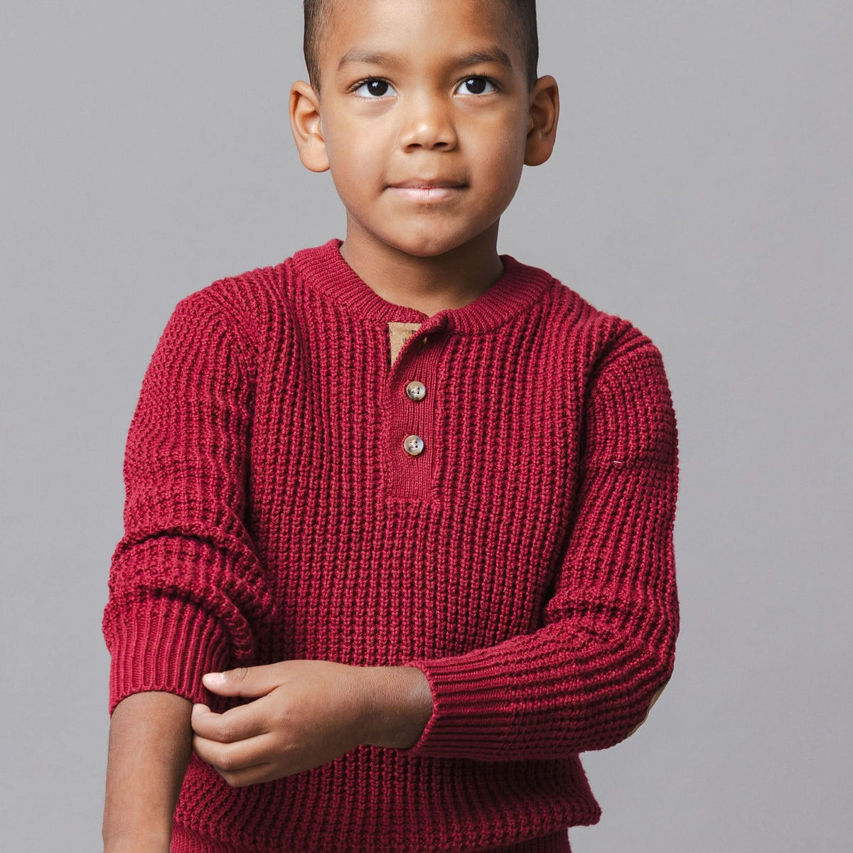 Organic Sweater Henley with Elbow Patches
