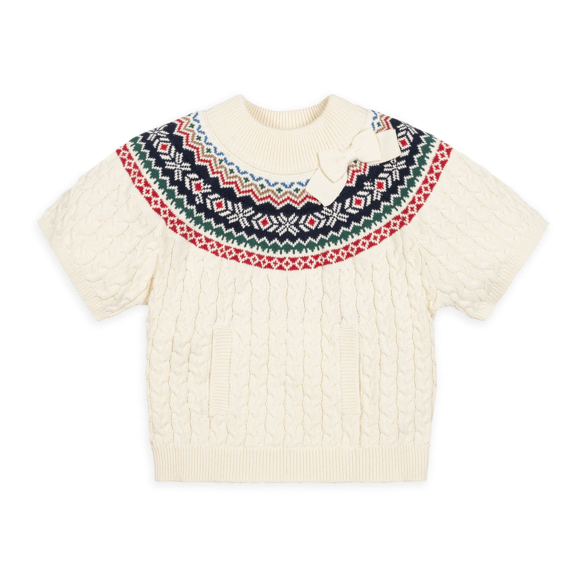 Organic Mock Neck Fair Isle Cable Sweater