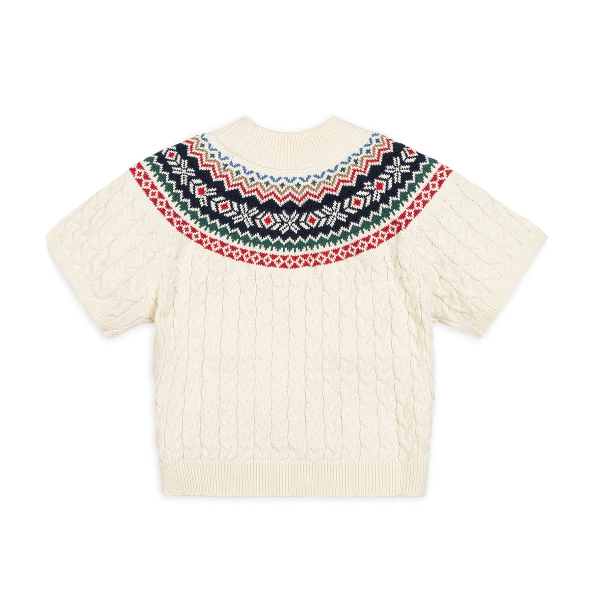 Organic Mock Neck Fair Isle Cable Sweater