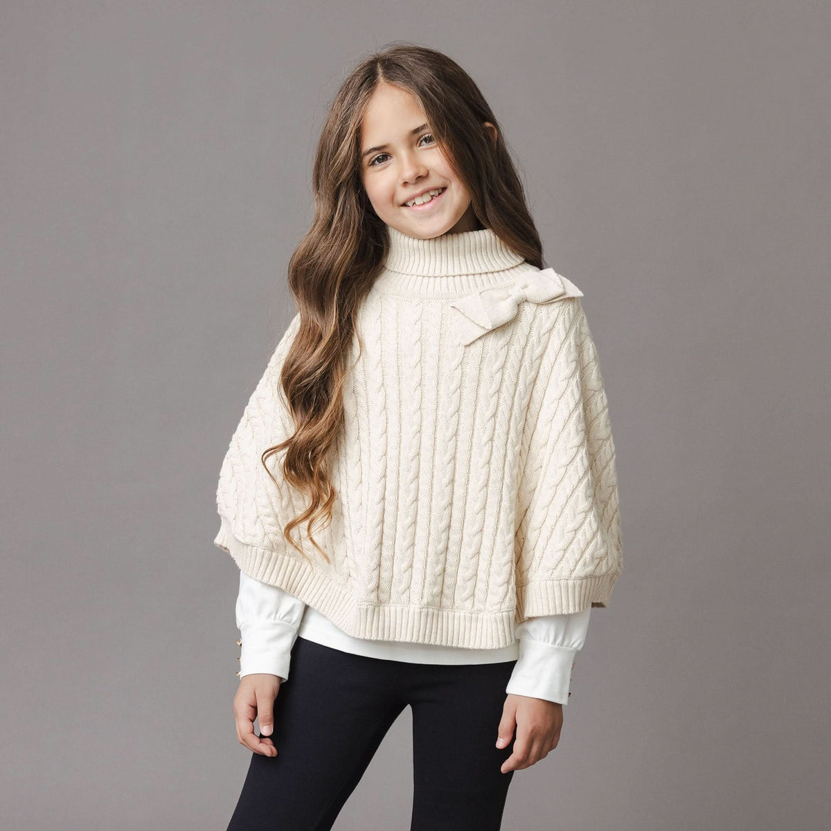 Organic Turtleneck Sweater Cape with Bow