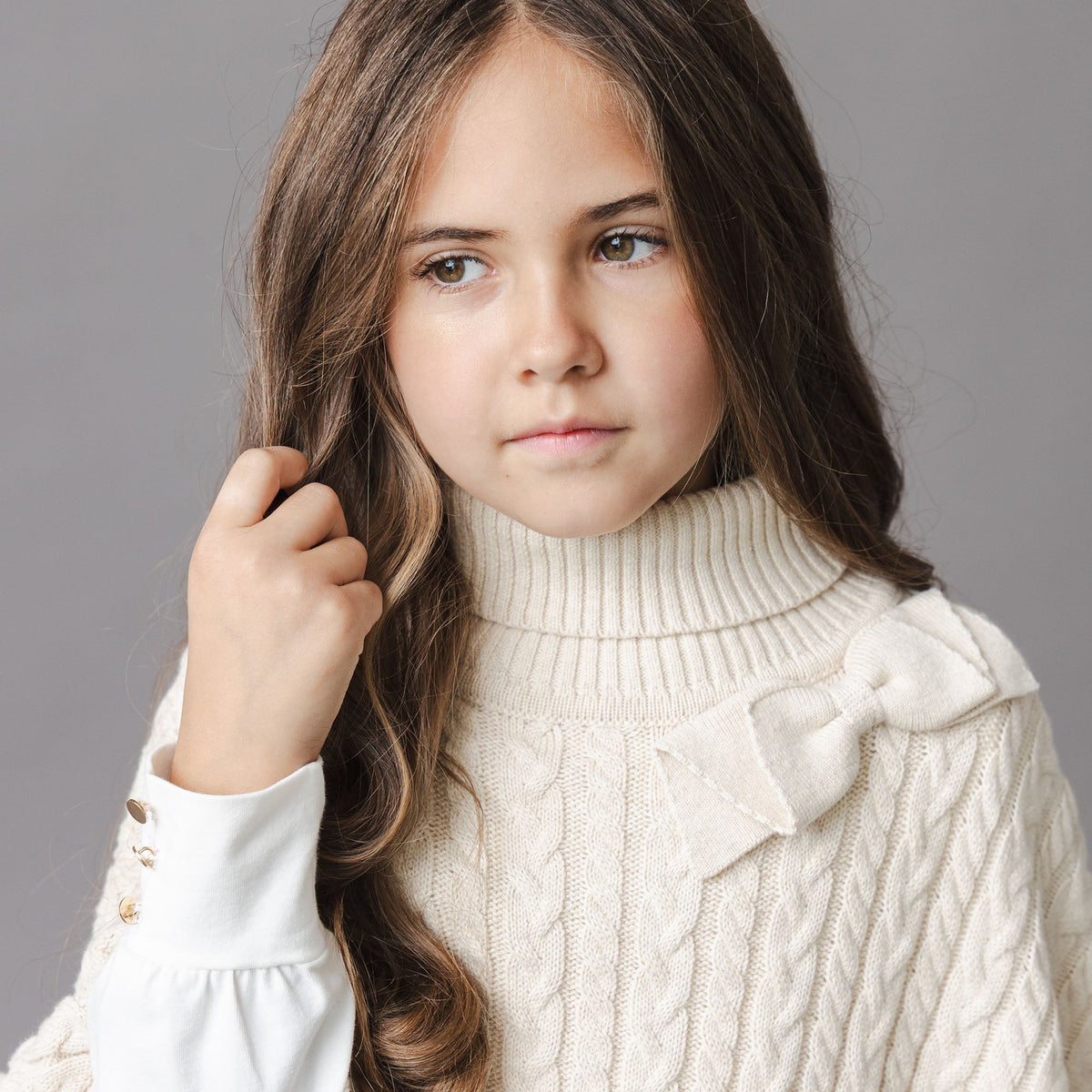 Organic Turtleneck Sweater Cape with Bow
