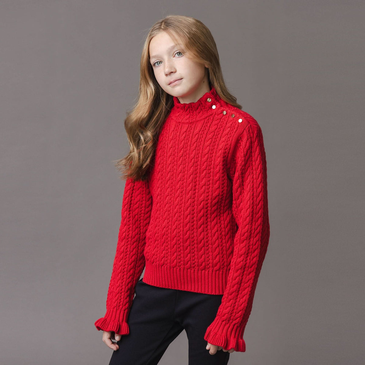 Organic Ruffle Cuff Turtleneck Sweater
