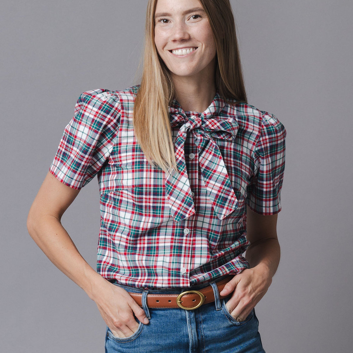 Organic Puff Sleeve Bow Neck Top